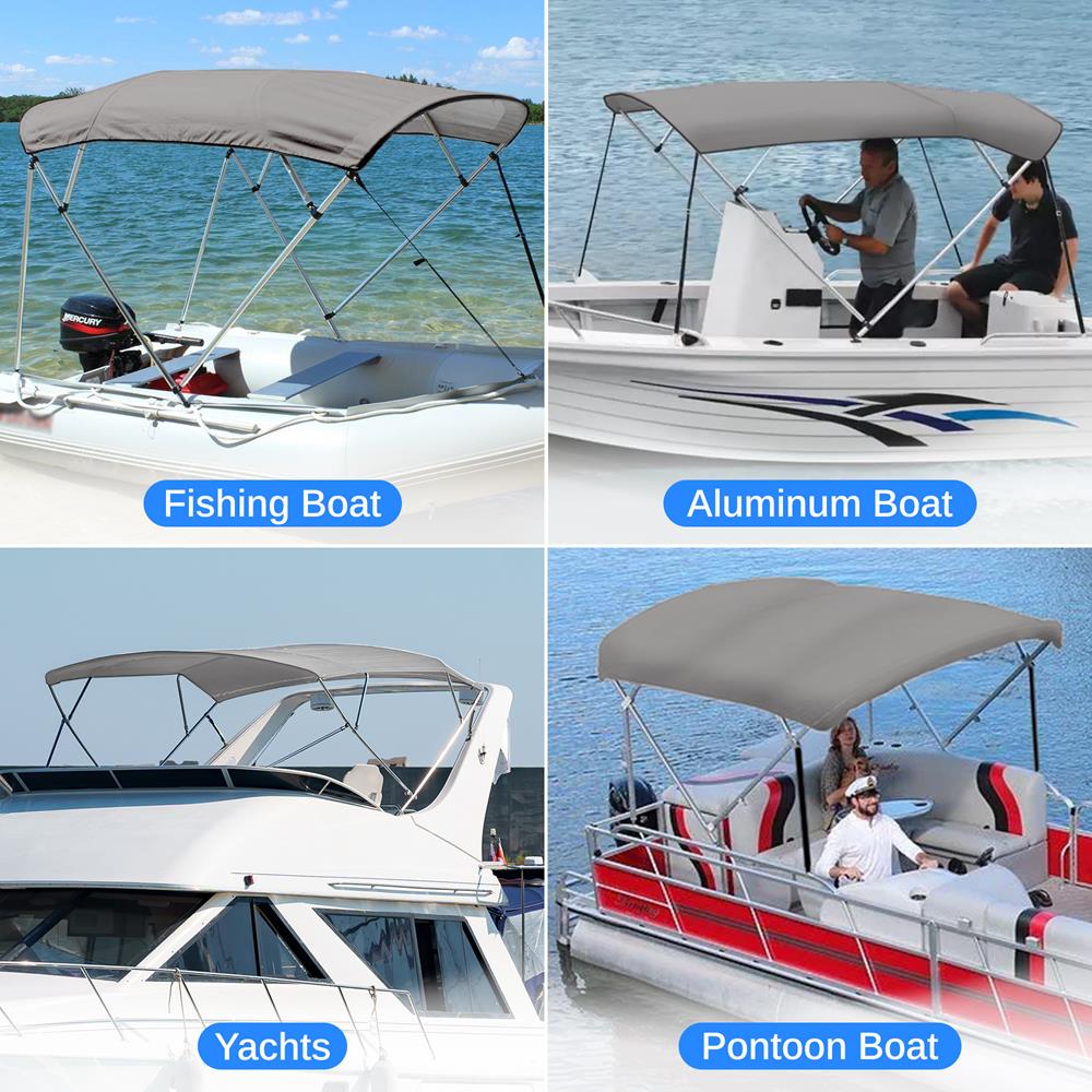 4 Bow Bimini Top for Boat - UV Resistant Waterproof Boat Canopy - Perfect for Pontoon, Fishing & Deck Boats - Outdoor Sun Shade Cover for Marine & Water Sports