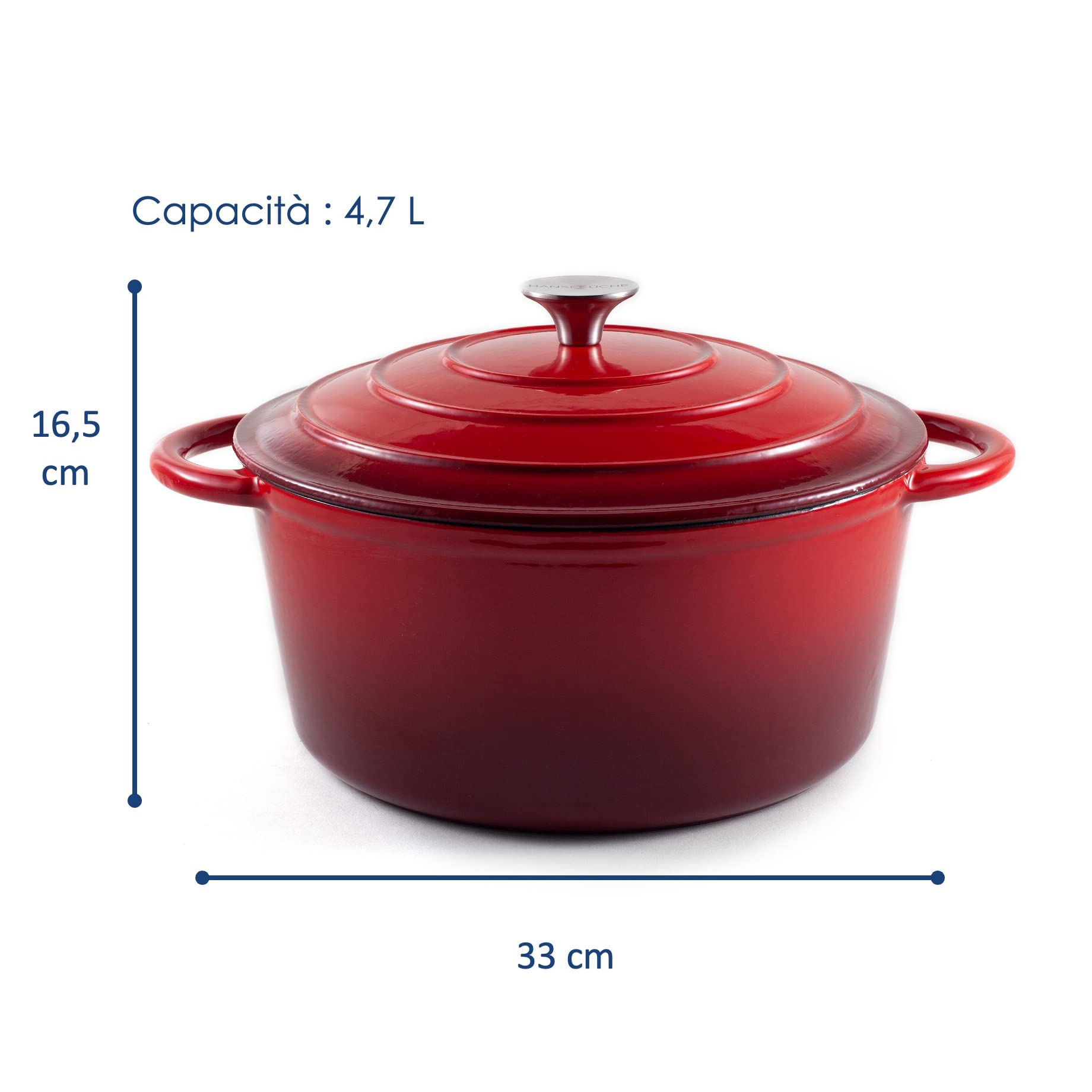 Premium Enameled Cast Iron Dutch Oven 4.7L (26cm) - Heavy Duty Bread Baking Pot with Lid, Versatile Cooking & Roasting Pan for Oven & Stovetop (Red) - Perfect for Artisan Bread, Stews, Soups & Braising