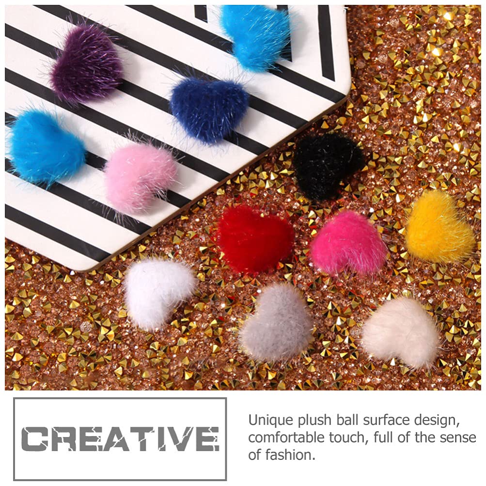 12pcs DIY Nail Art Heart Charms - 3D Nail Plush Accessories for Manicure, Nail Pom Poms & Decorative Heart Charms - Perfect for Nail Art Designs, Girls' DIY Crafts & Party Nail Decorations
