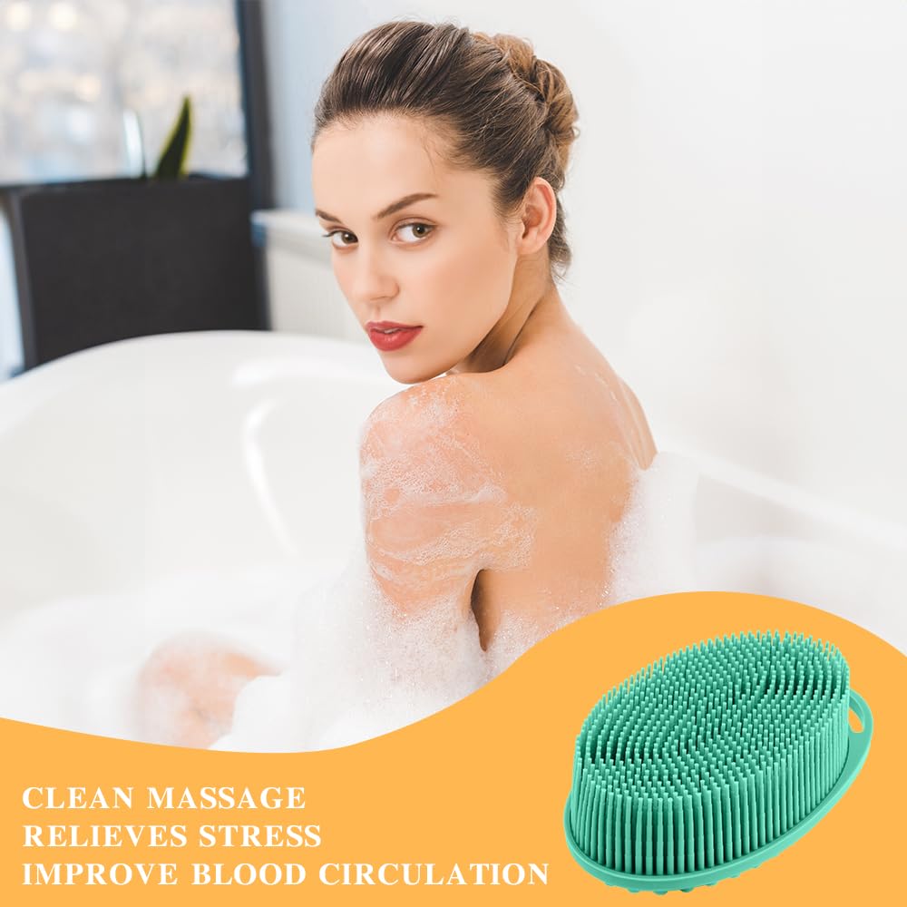 Soft Silicone Loofah Scrubber - 2-in-1 Exfoliating Body Brush & Scalp Massager for Sensitive Skin - Gentle Shower Scrub for Women, Men & Kids (Green) | Perfect for Daily Exfoliation & Relaxing Bath Time