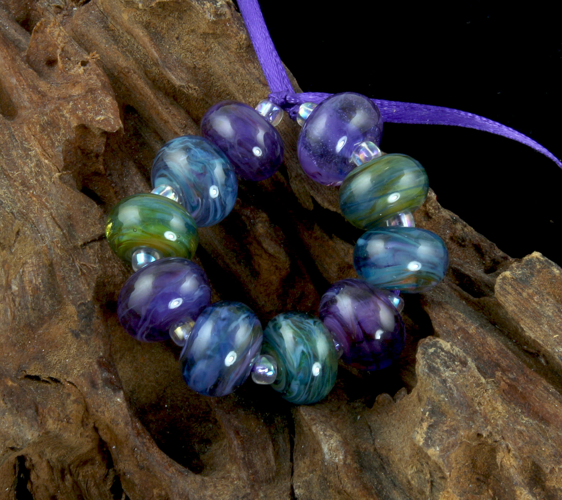 Blue Purple Green Lampwork Beads Set - Handmade Glass Beads for Jewelry Making, DIY Crafts, Bracelets & Necklaces - Perfect for Beading Projects, Scrapbooking & Home Decor