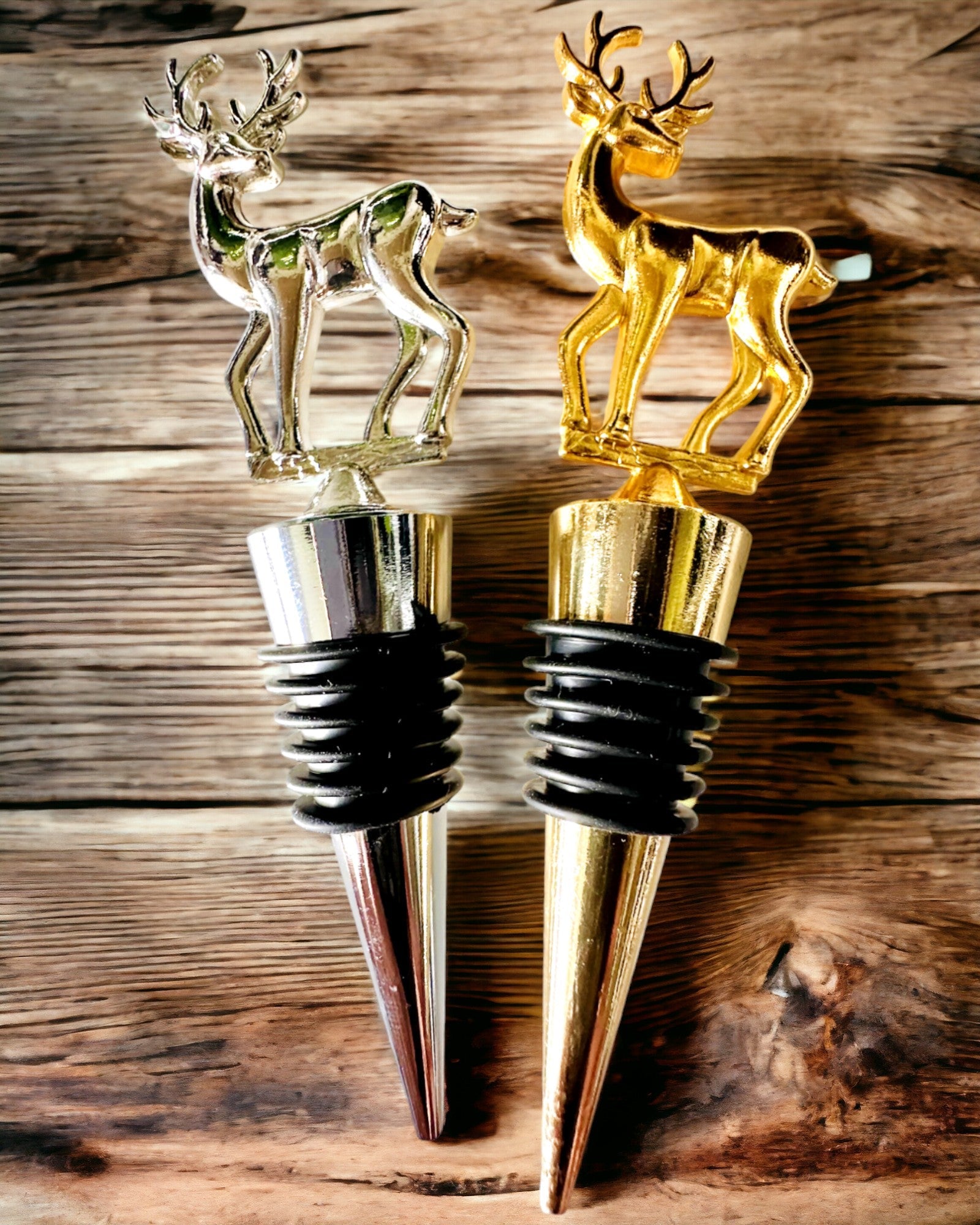 Premium Engraved Metal Wine Stopper with Deer Design - Elegant & Functional Gift for Wine Lovers - Perfect for Weddings, Anniversaries & Holiday Parties