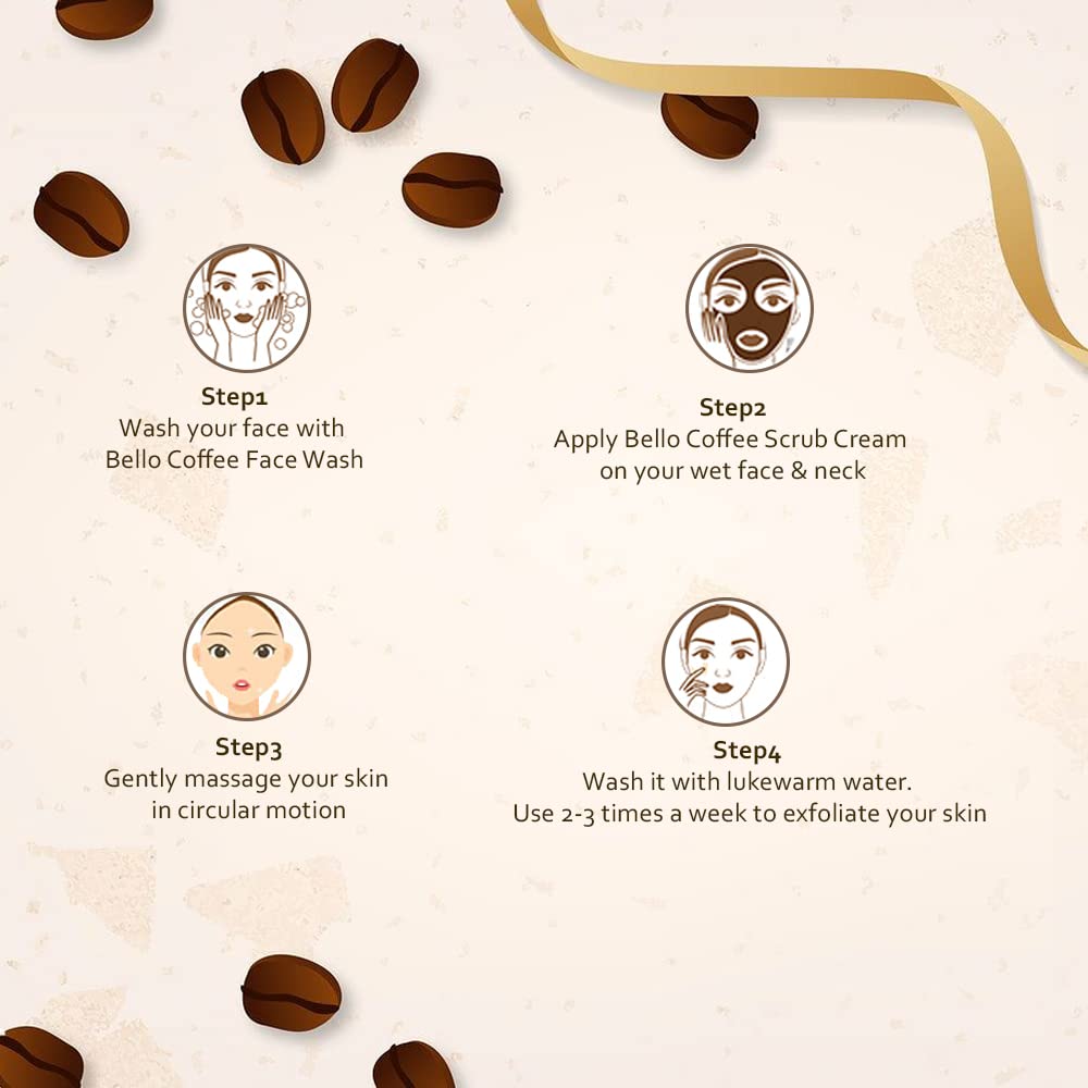 Bello Coffee Scrub Cream - 100g Exfoliating Body Scrub with Natural Coffee Beans & Herbal Extracts for Smooth Skin | Perfect for Spa Day, Dry Skin Treatment & Home Relaxation