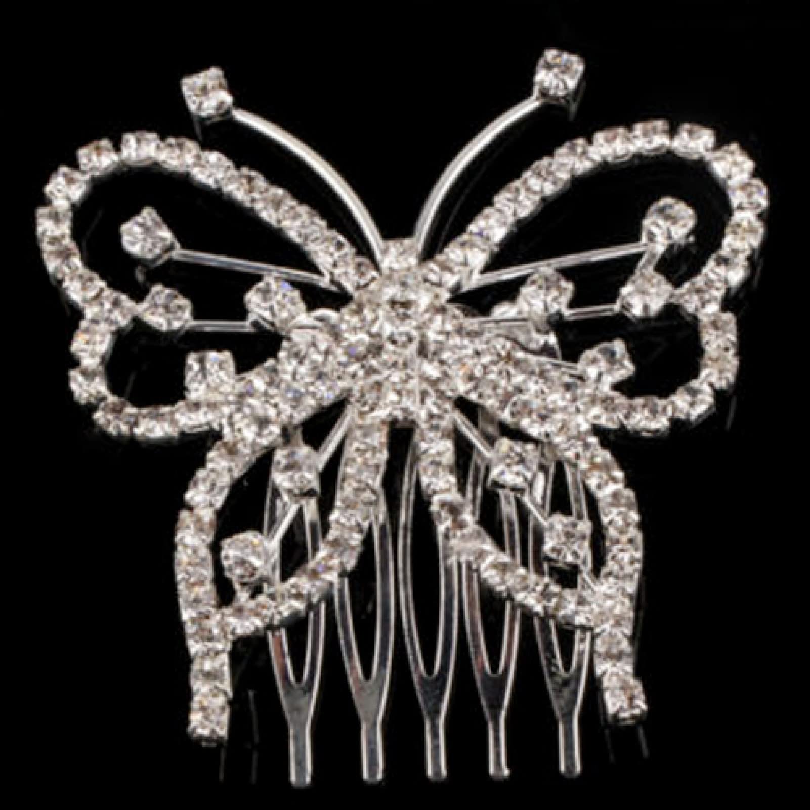 Elegant Butterfly Rhinestone Hair Comb Clip - Wedding Bridal Jewelry for Women, Bride Wedding Headdress Veil & Accessories (KO-1204) | Perfect for Bridal Shower, Wedding Ceremony & Special Occasions