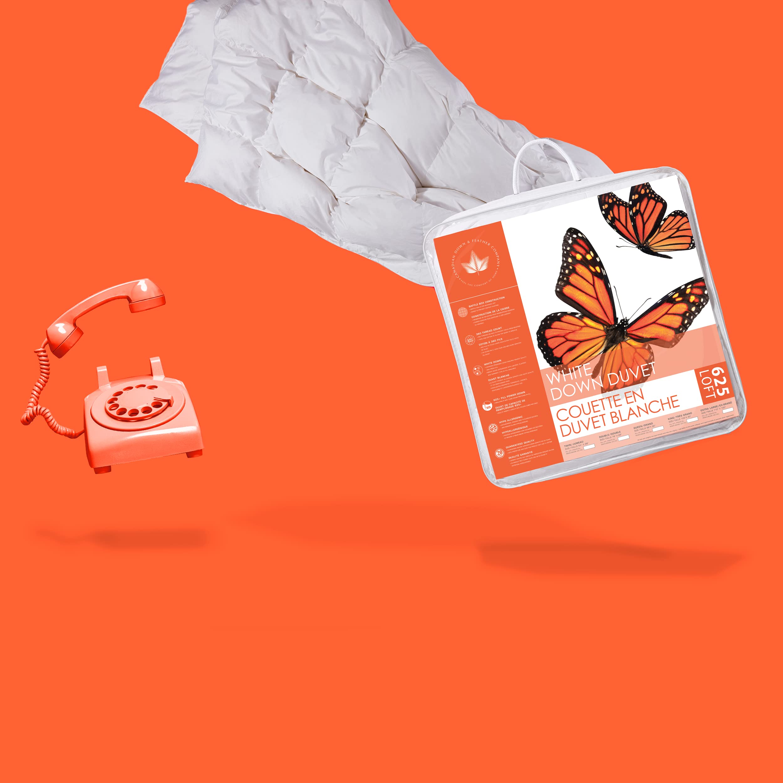 Canadian Down & Feather Co. - Summer Weight 625 Loft White Down Duvet XL King Size - 360 Thread Count 100% Cotton Shell - Hypoallergenic & Breathable - Perfect for Warm Weather & Air-Conditioned Rooms