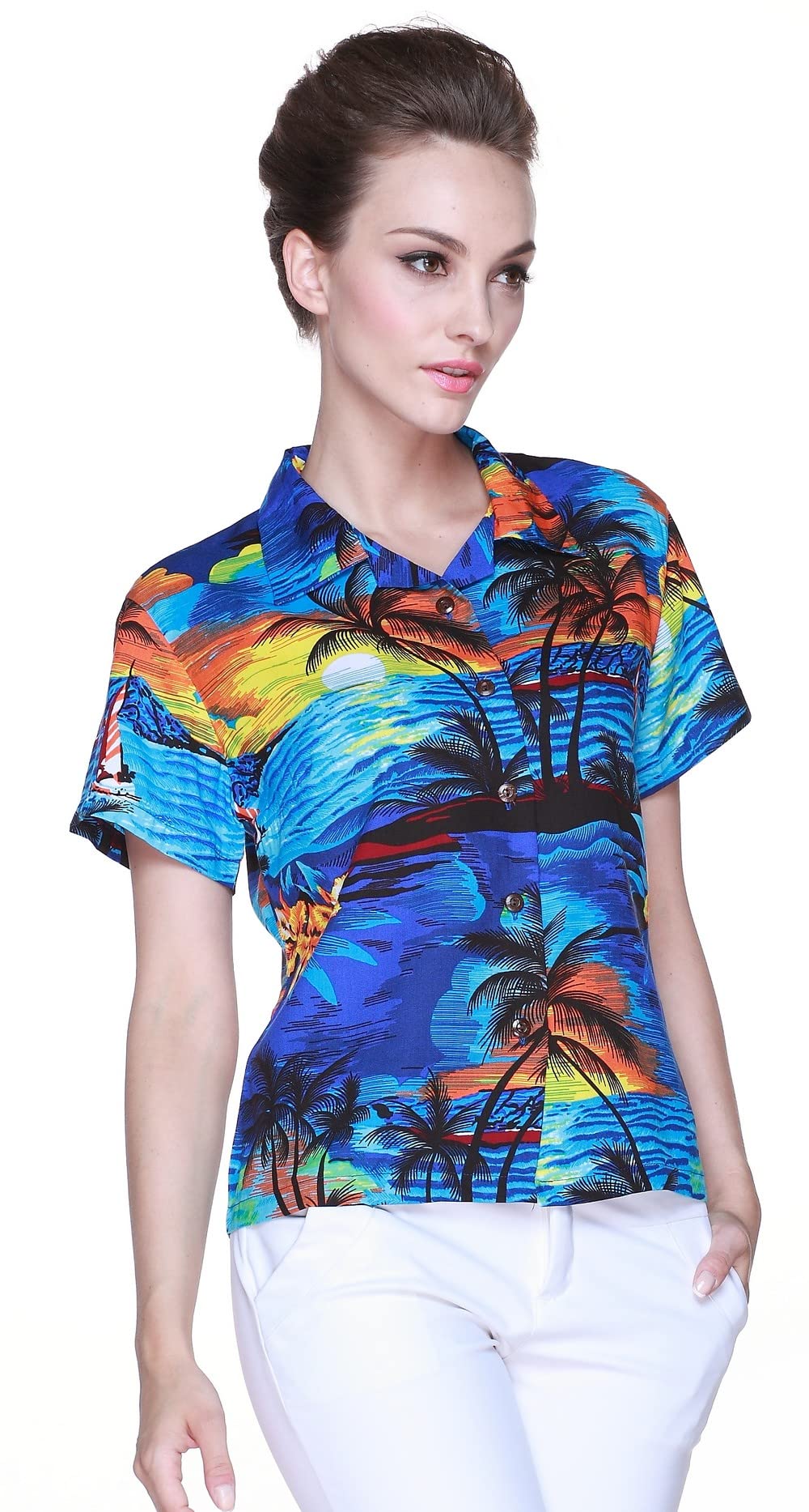 Hawaiian Luau Outfits for Family - Matching Tropical Shirts & Dresses for Men, Women, Boys & Girls in Sunset Blue | Beach Party, Summer Vacation & Theme Party Wear