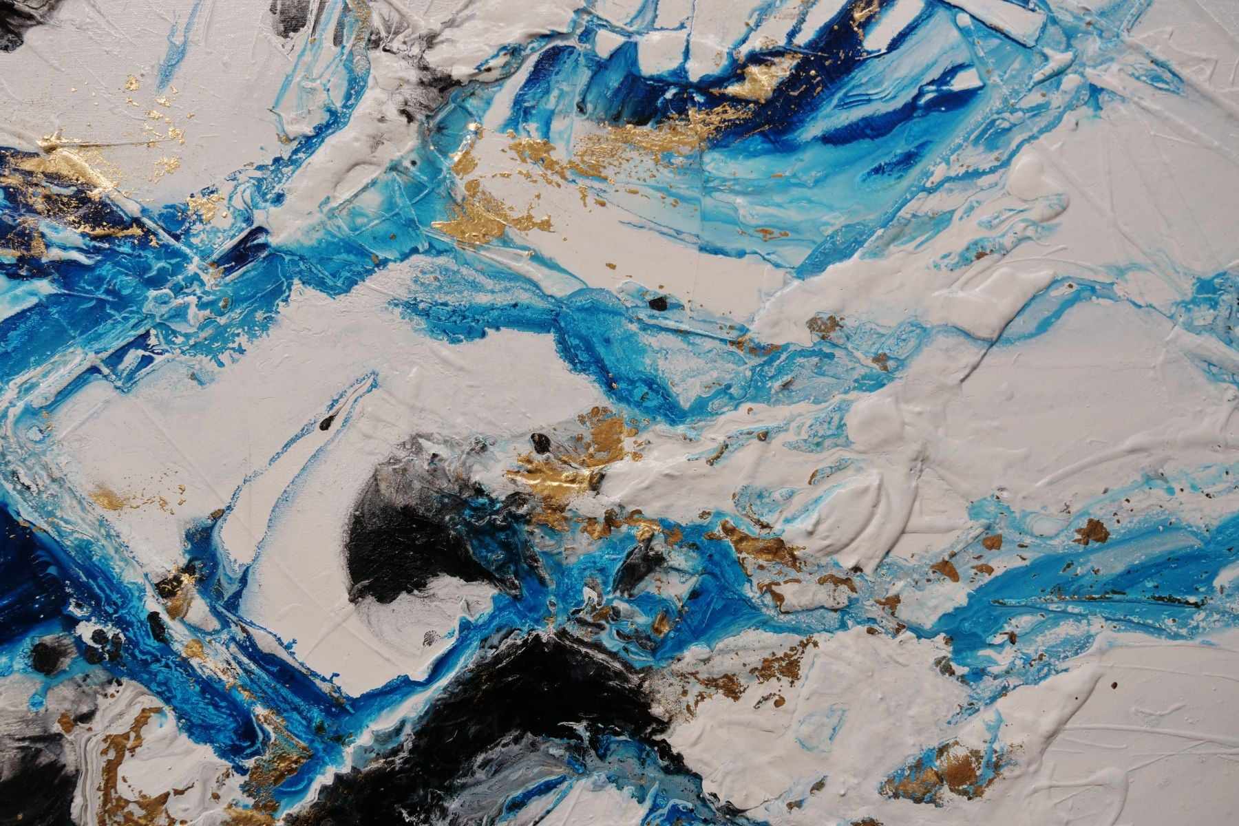 Cobalt Reign 270cm x 120cm Black Blue Gold Textured Abstract Canvas Art - Modern Wall Decor for Living Room, Bedroom & Office
