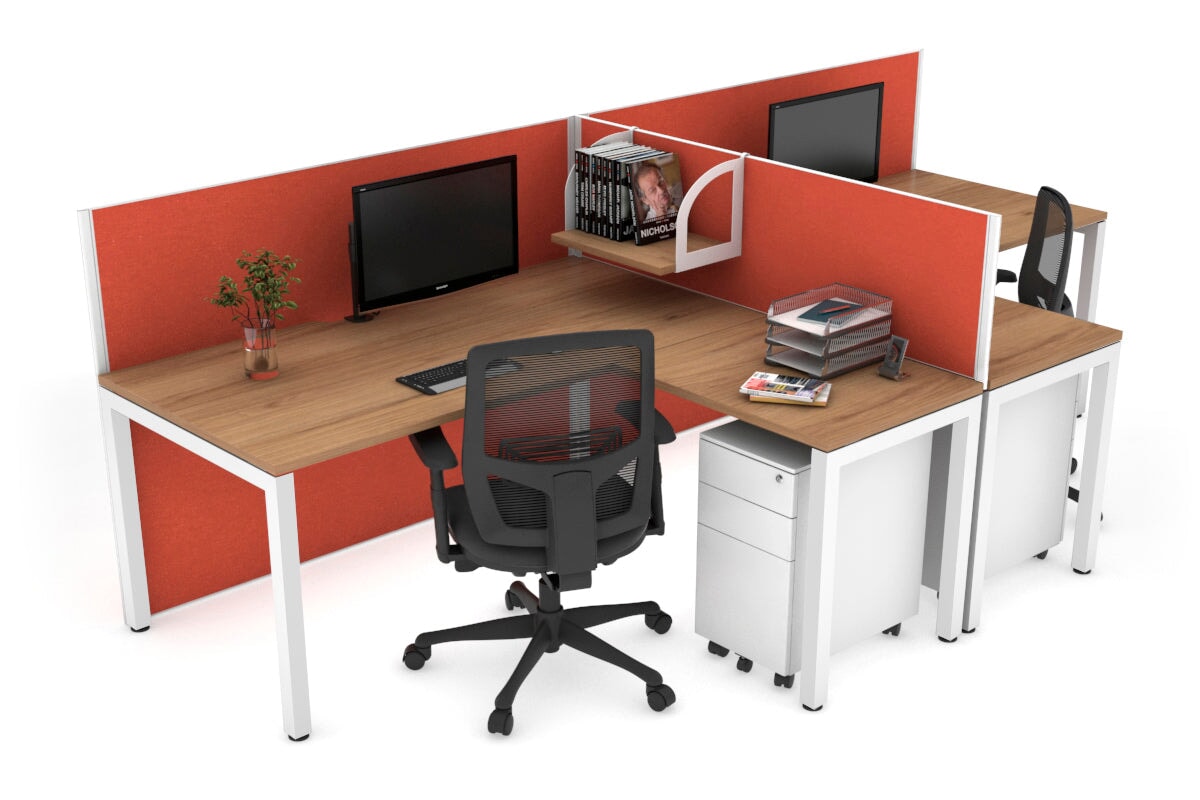 Quadro Square Legs 2-Person Corner Workstation - T-Shaped Office Desk [1400L x 1800W with Cable Management] | Perfect for Home Office & Collaborative Workspaces