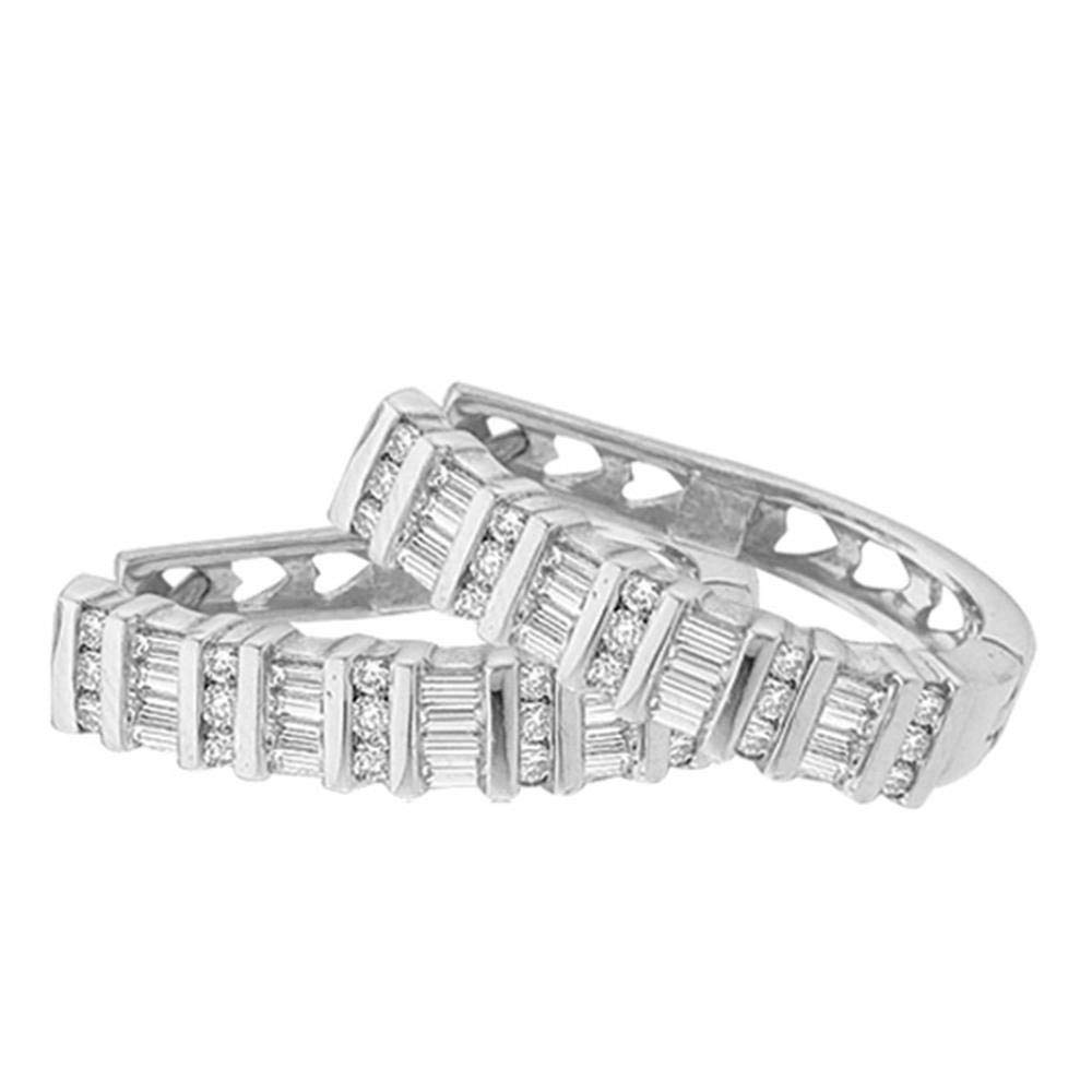 925 Sterling Silver Baguette & Round Diamond Hoop Earrings - 1/3 Ct. TW, Dainty Everyday Jewelry for Women, Perfect for Work, Date Night & Special Occasions