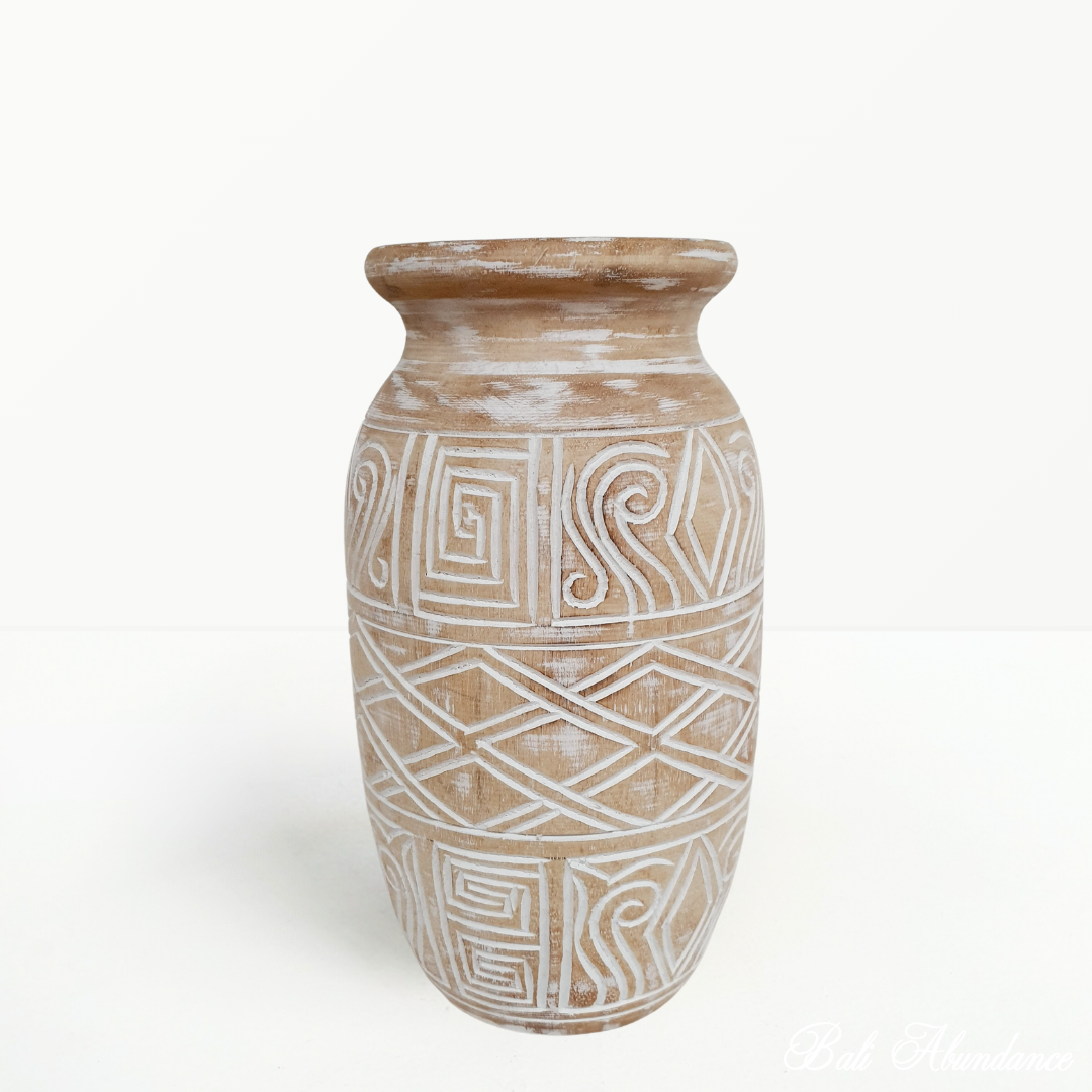 Handmade Wooden Timor Vase - Natural Teak Home Decor for Living Room, Bedroom & Office - Perfect for Flowers, Centerpieces & Boho Style Interior Design