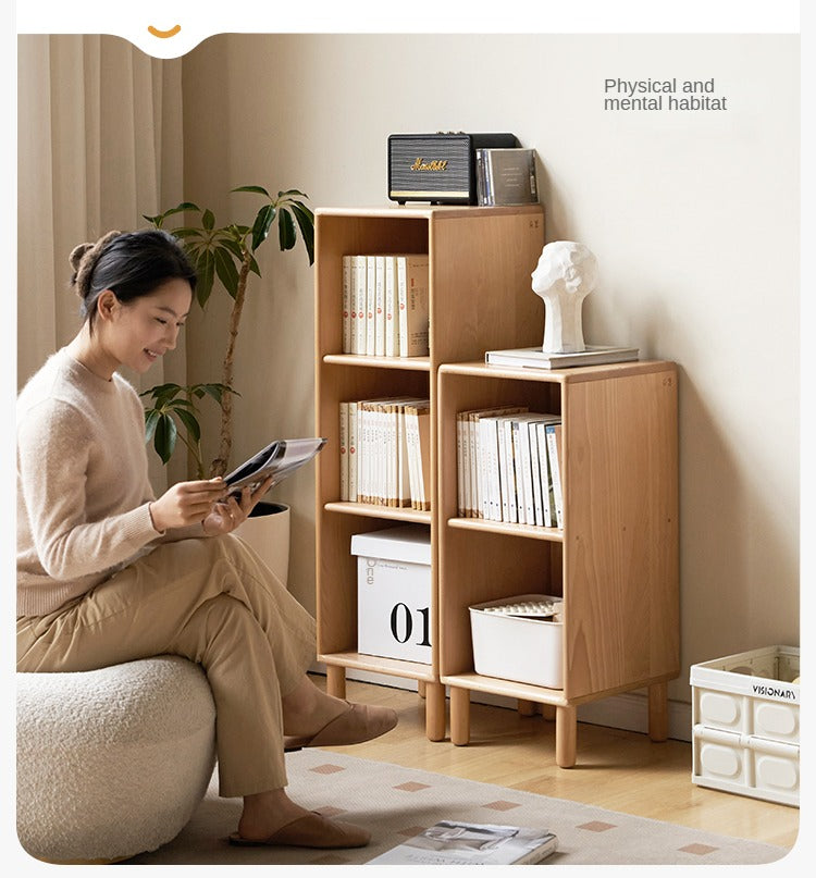 Solid Beech Wood Small Bookshelf Side Cabinet - Compact Storage for Books, Decor & Essentials in Living Room, Bedroom or Office