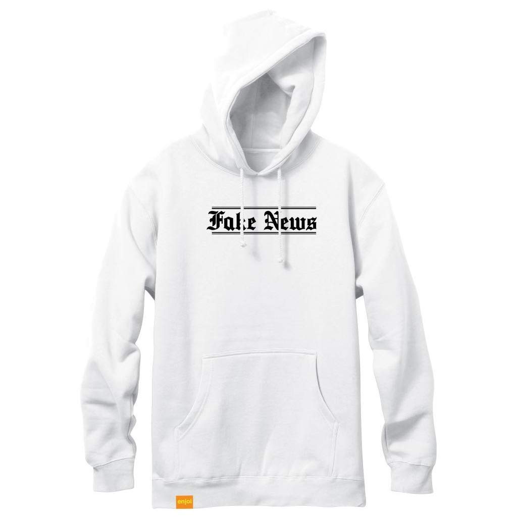 Enjoi Skateboard Hoodie - Fake News Graphic Pullover Sweatshirt - White - Perfect for Skateboarding, Streetwear & Casual Outfits
