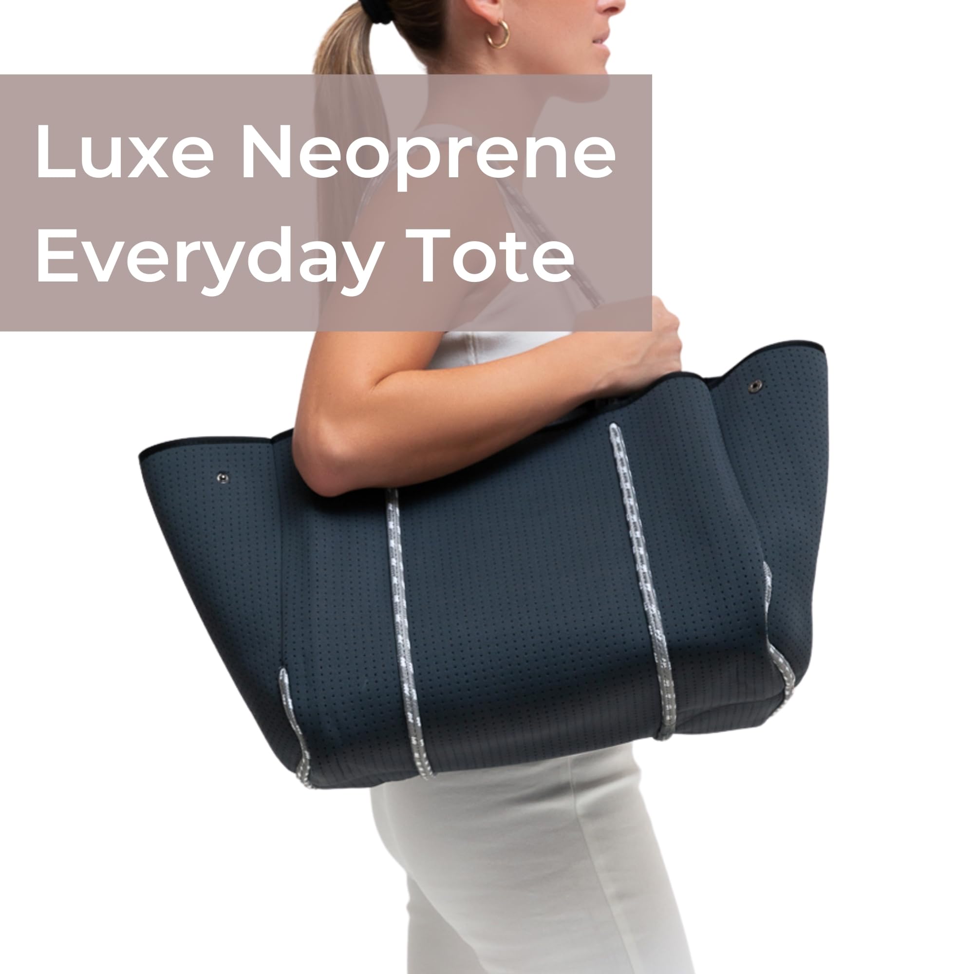 Stylish Large Neoprene Tote Bag for Women - Waterproof Designer Handbag with Multiple Pockets & Zipper Pouch - Perfect for Work, Travel, Beach & Gym Essentials