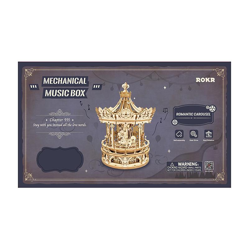 3D Mechanical Gears Music Box - Romantic Wooden Carousel DIY Construction Kit for Adults & Teens - Perfect for Home Decor, Gift Giving, and STEM Learning Activities