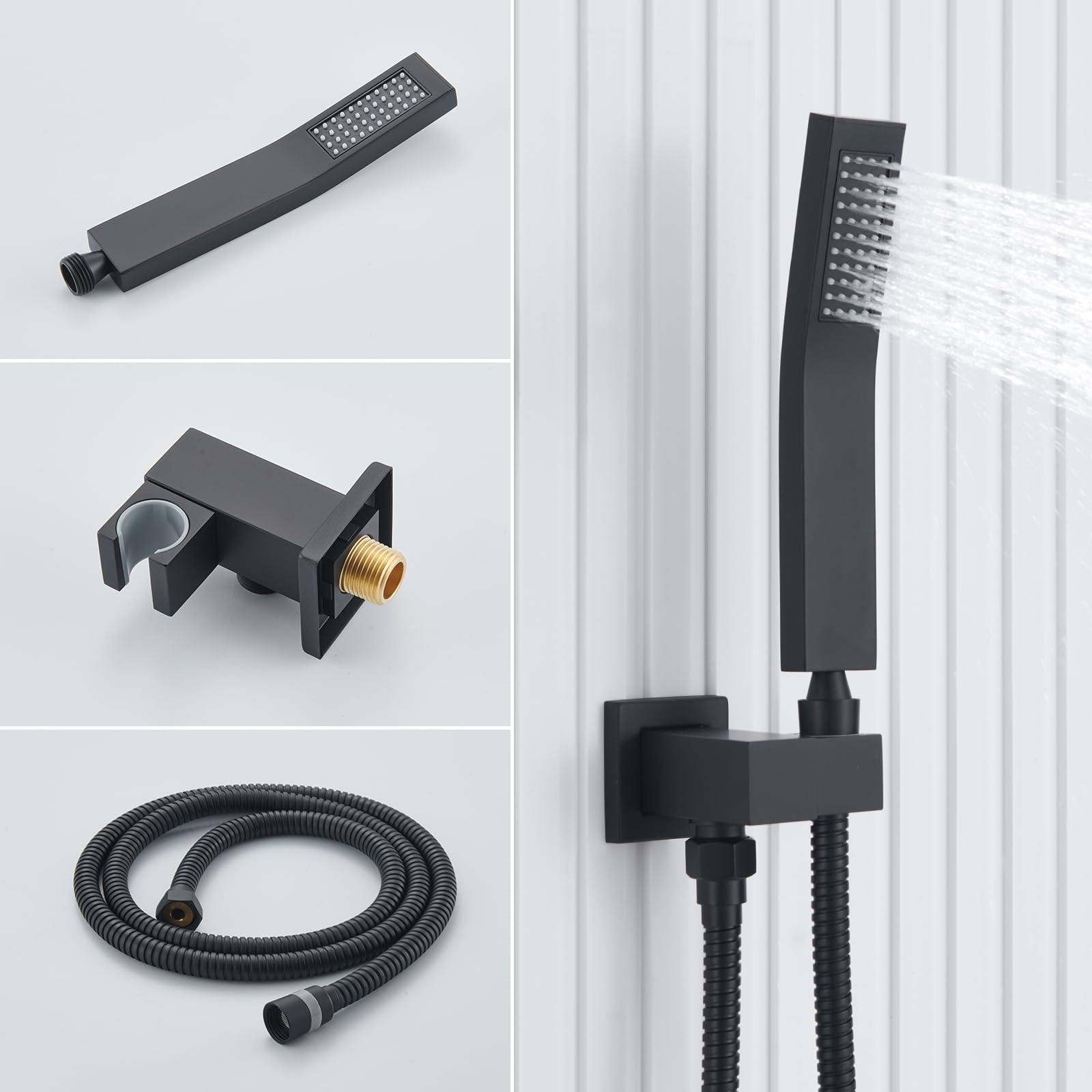 12 Inch Matte Black Rain Shower System with Body Jets - Powerful Rainfall Showerhead & Handheld Spray - Complete Concealed Mixer Valve Faucet Set for Luxurious Bathroom Upgrade | Perfect for Master Bath, Spa-Like Experience, Modern Home Renovation