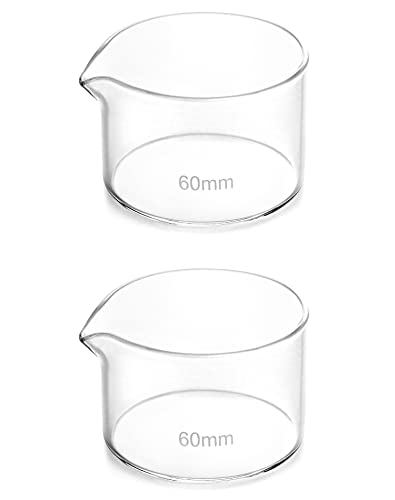 QWORK 50ml Borosilicate 3.3 Glass Crystallizing Dishes - 2 Pack Flat Bottom Lab Dishes with Spout & Heavy Rim - Ideal for Chemistry Labs, Science Experiments, Classroom Use, DIY Crafts & Kitchen Applications