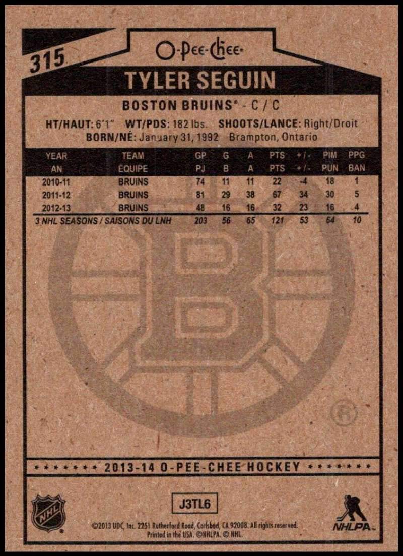 2013-14 O-Pee-Chee Hockey #315 Tyler Seguin Boston Bruins NHL Trading Card - Upper Deck Authentic Collectible for Sports Memorabilia Fans & Hockey Card Collectors