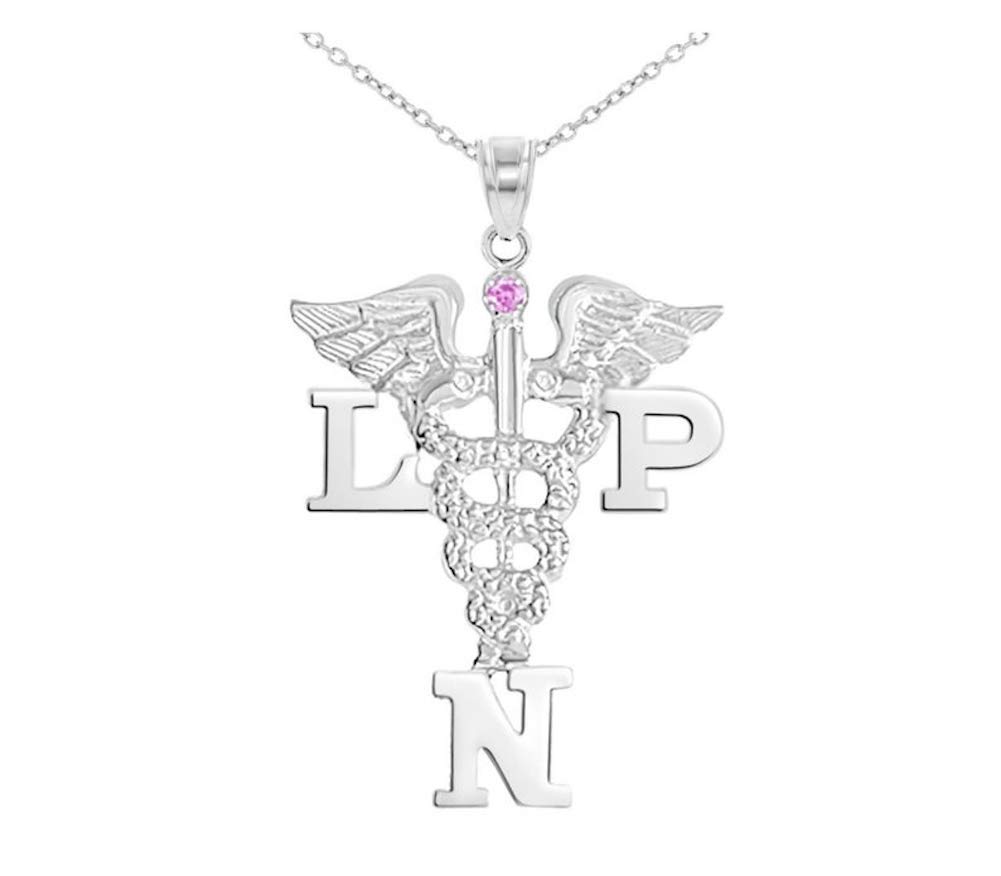 LPN Silver Necklace with Pink Sapphire - Licensed Practical Nurse Jewelry Gift for Graduation, Birthday & Appreciation | Elegant Healthcare Worker Accessory for Nurses & Medical Professionals