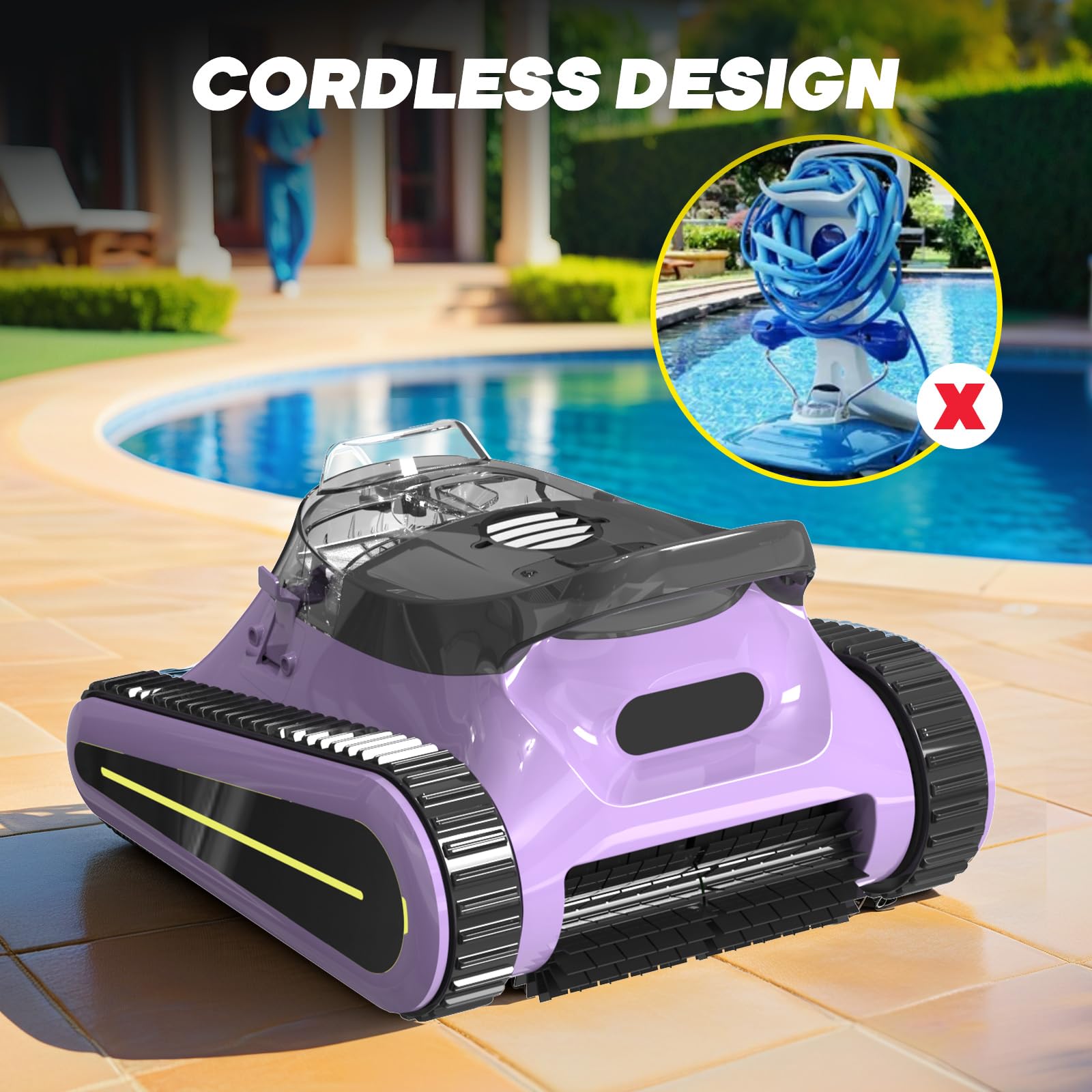 2024 Upgraded Cordless Robotic Pool Cleaner - Powerful Motor, 2.5H Runtime, Wall Climbing & Smart Navigation for Above Ground & In-Ground Pools (Purple Black) | Automatic Pool Maintenance for Sparkling Clean Water All Season