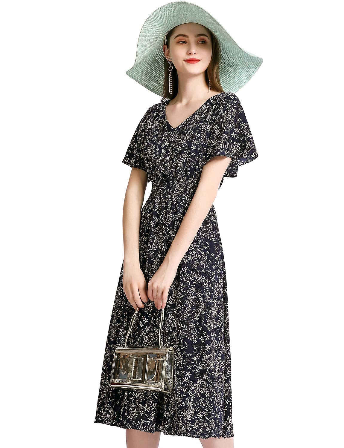 Chiffon Floral Summer Dresses for Women - Elastic Waist Beach Sundress | Casual Outdoor Wear, Vacation, Party & Wedding Guest Outfit