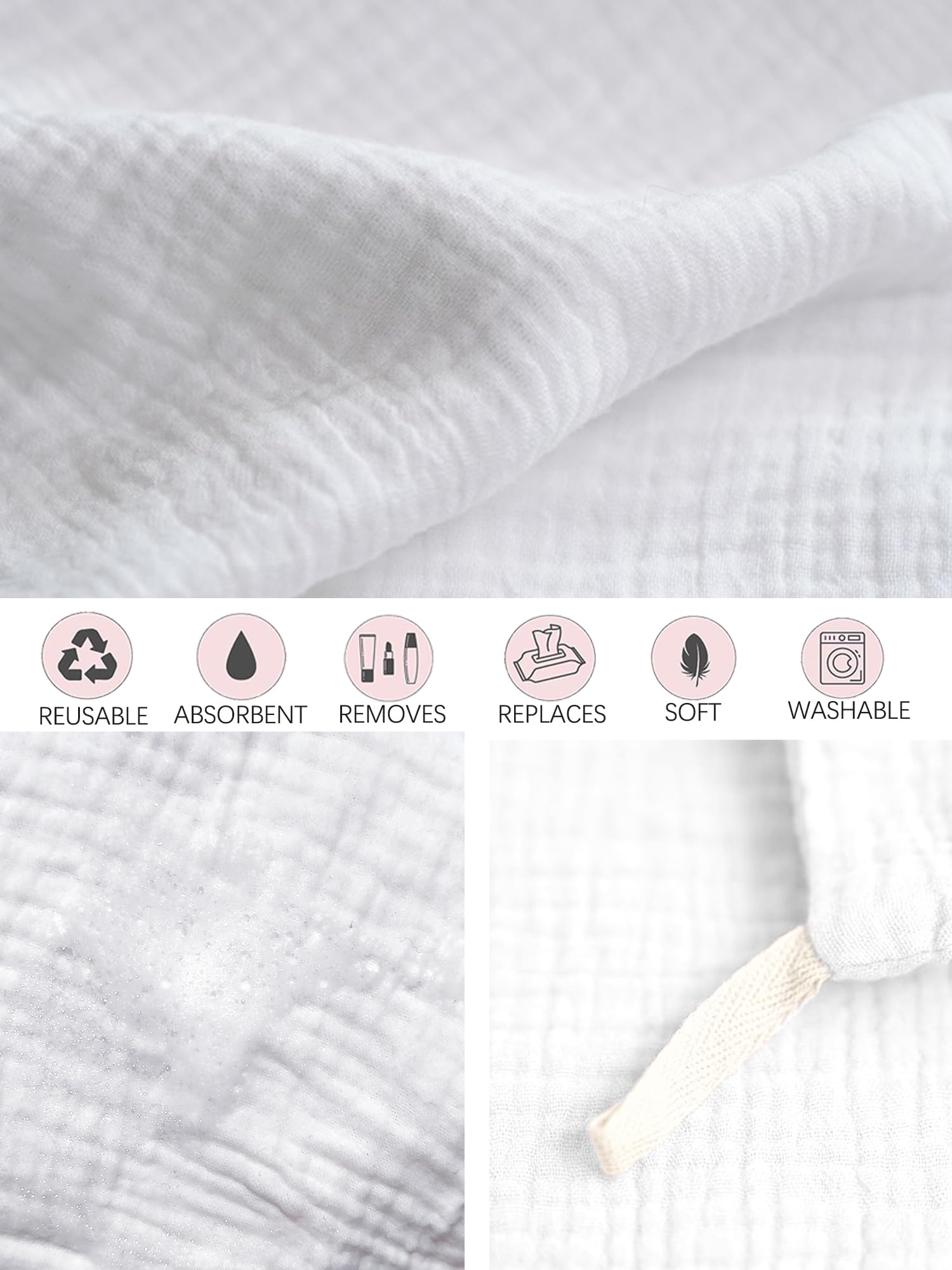 Ayesha 4-Pack Soft Makeup Remover Washcloths - Reusable Cotton Face Towels for Gentle Cleansing & Skin Care | Perfect for Daily Facial Cleansing, Makeup Removal & Travel