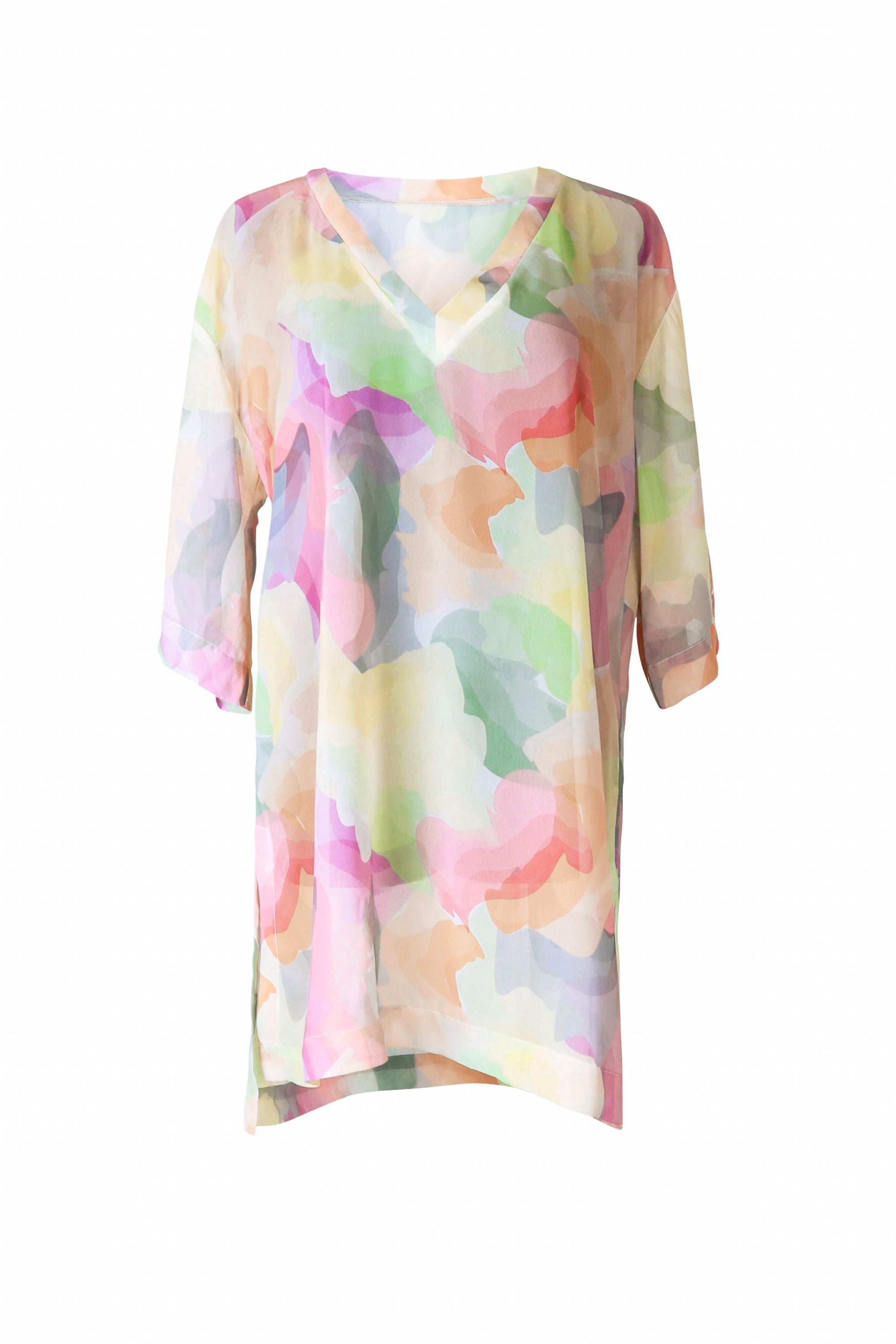 Lagos Beach Tunic - Rainbow Watercolor Print Women's Summer Cover Up | Perfect for Beach Vacations, Pool Parties & Tropical Getaways