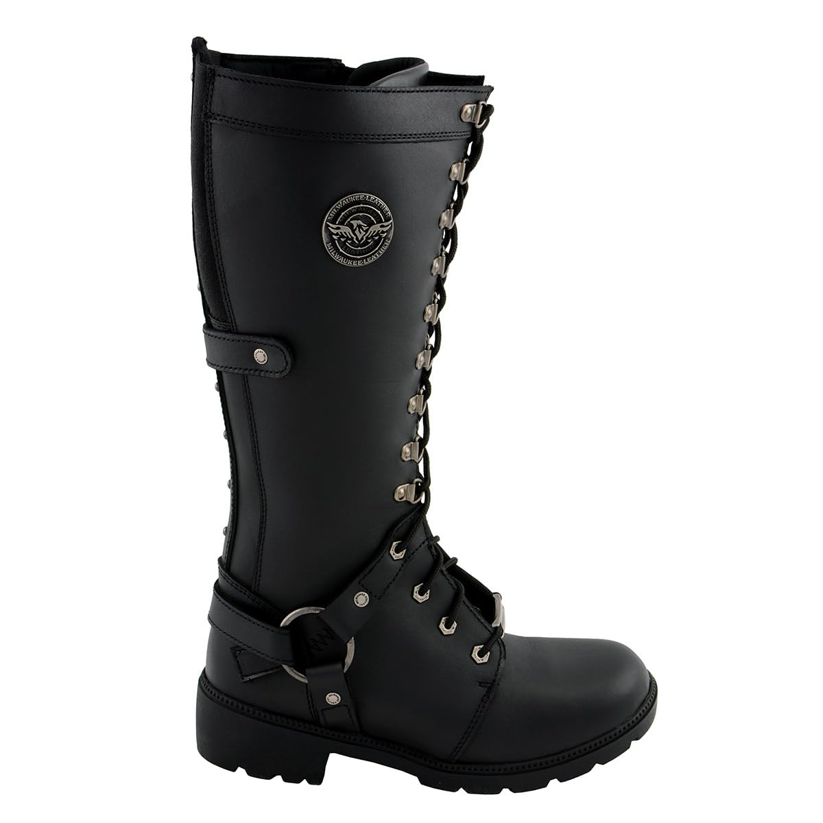 Milwaukee Leather MBL9380 Women's Black 'Jane' 15-Inch Leather Combat Motorcycle Boots - Stylish & Durable Riding Boots for Bikers, Perfect for Harley Davidson & Cruiser Motorcycles