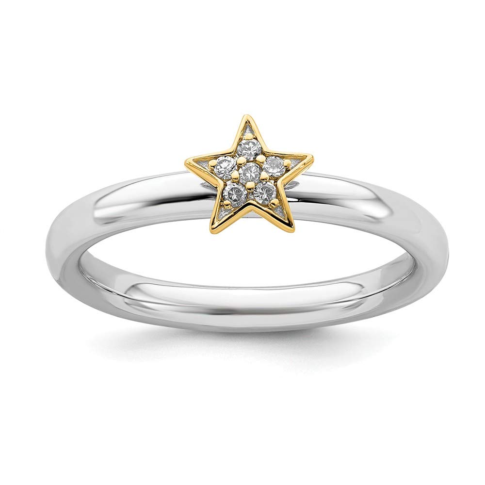 925 Sterling Silver Stackable Gold Plated Diamond Star Ring Eternity Band (0.036 cttw) - Perfect for Everyday Wear, Anniversary Gifts & Special Occasions