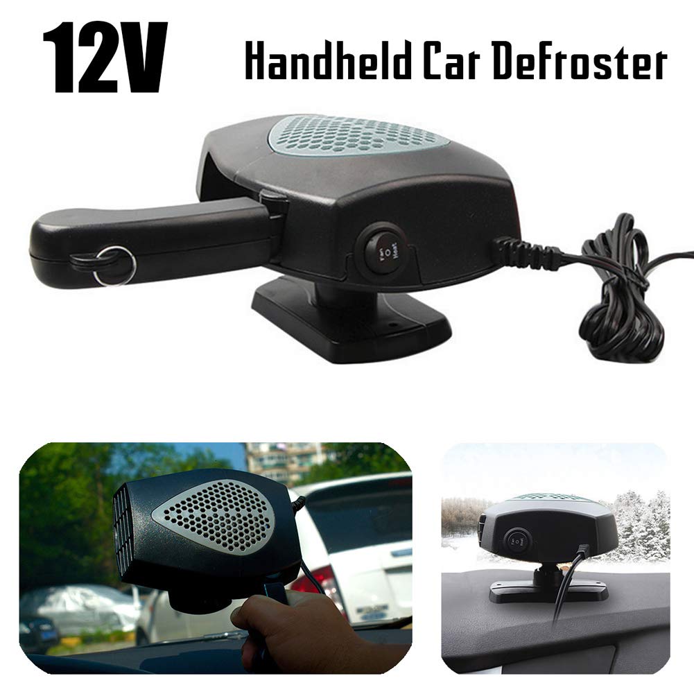 Portable 12V Car Fan Heater & Defroster - 150W Windshield Dehumidifier, Demister & Cooling Fan with Cigarette Lighter Plug - Perfect for Winter Defrosting & Summer Cooling (Gray)