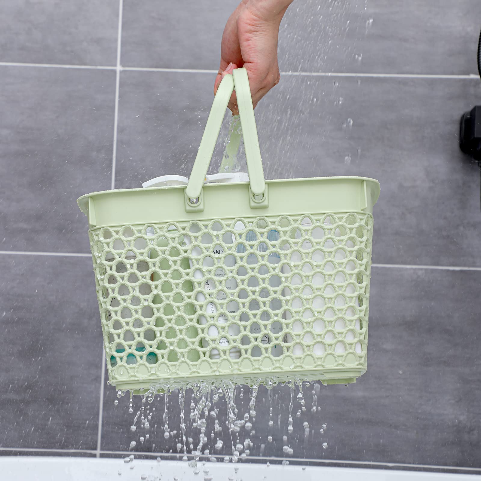 Anyoifax Portable Shower Caddy Basket - Large Plastic Bathroom Organizer with Handles for College Dorm, Kitchen Pantry Storage | Green | Perfect for Shower Essentials, Toiletries & Household Cleaning Supplies