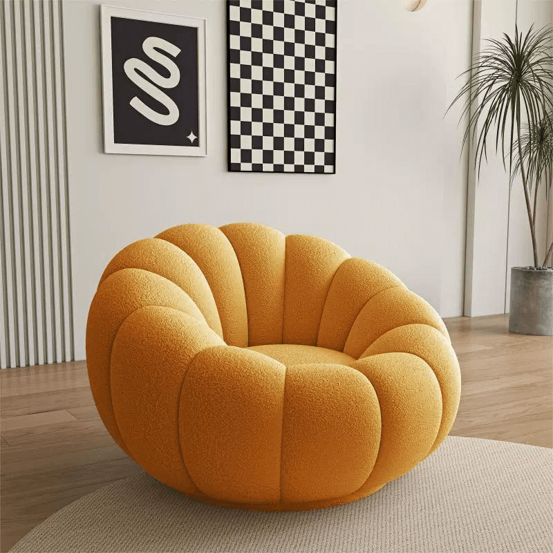 White Pink Red Yellow Green Orange Gray Pumpkin Swivel Accent Chair with Boucle and Sherpa Upholstery - Perfect for Living Room, Bedroom, or Office Decor