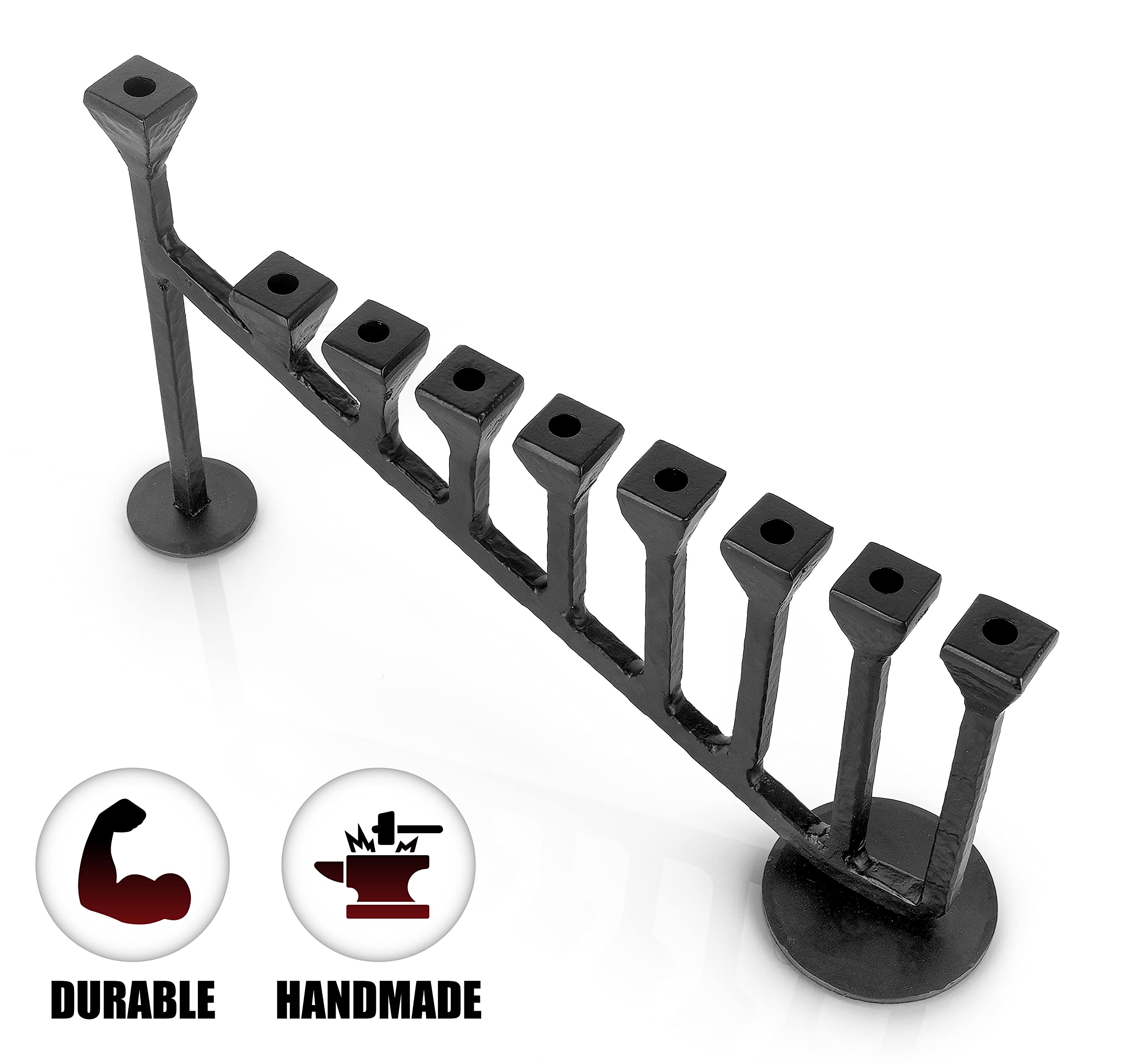 Handcrafted 9-Branch Hanukkah Menorah - Traditional Iron Hanukiah Candlestick Holder for Chanukah Celebration - Black Decorative Menorah (13.7