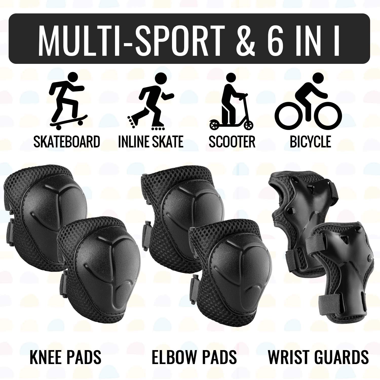 NHH Kids Knee Pads Set - 6-in-1 Protective Gear for Boys & Girls Ages 3-8 | Knee, Elbow & Wrist Guards | Small Size Charcoal Black | Perfect for Skateboarding, Roller Skating & Cycling Safety