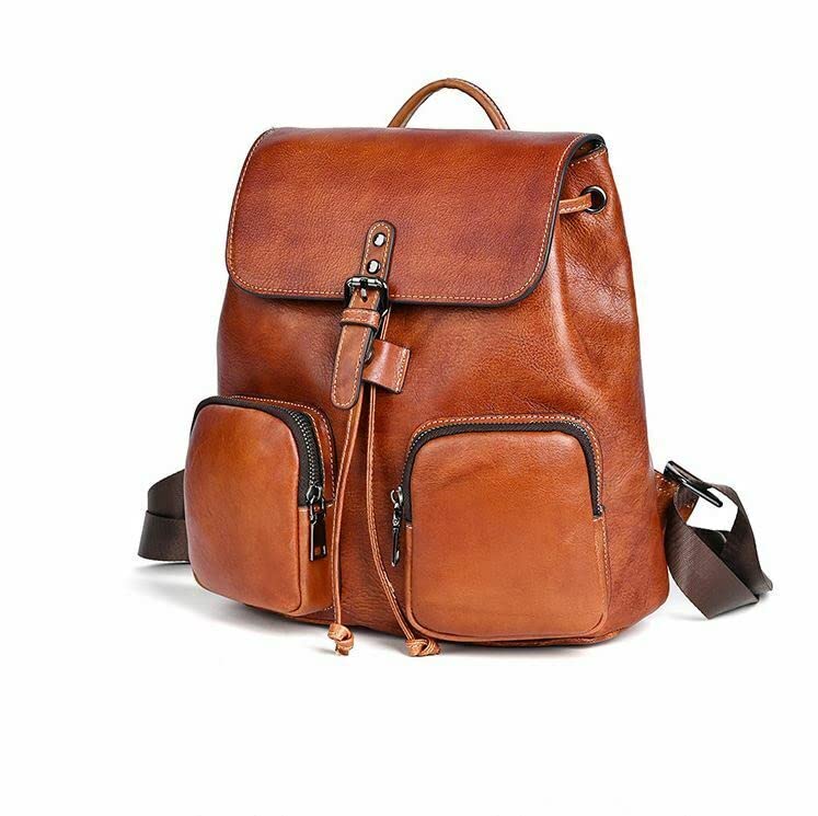 Genuine Leather Backpack - Unisex Travel Satchel Bag for Women & Men, Durable School Book Bag & Stylish Tote Purse (Brown) - Perfect for Work, College, Commuting & Weekend Adventures