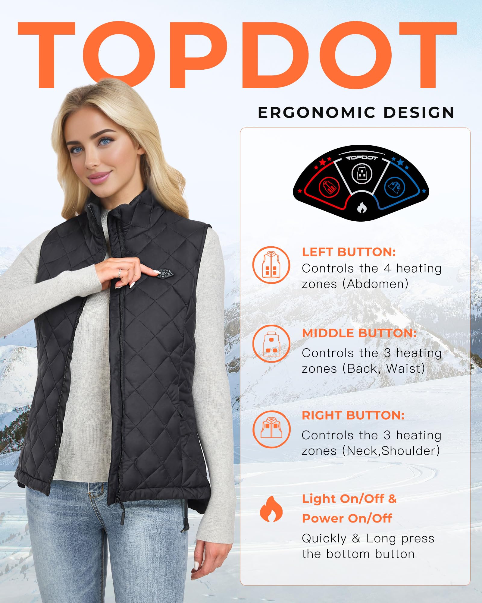 Topdot Women's Heated Vest with 16000mAh Battery - 8 Heating Zones, Lightweight & Warm Winter Jacket for Outdoor Activities, Hiking, and Cold Weather