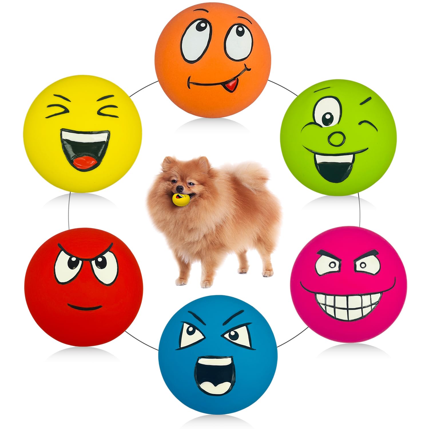 **6PCS Small Squeaky Dog Toys for Small Breeds - Soft Latex Puppy Chew Toys with Smile Face, Flat Squeaky Balls for Teething & Playtime - Perfect for Indoor & Outdoor Fun**
