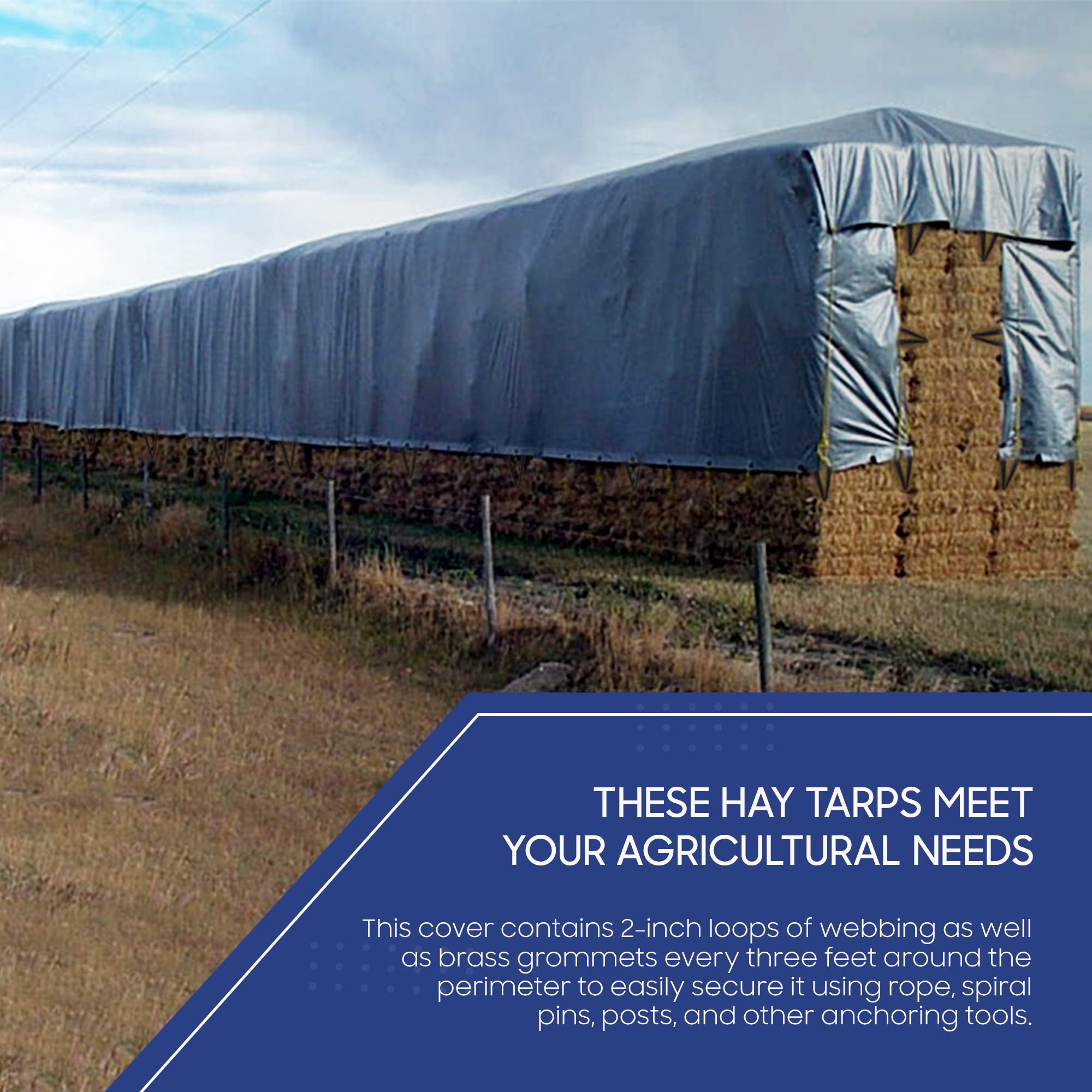 Heavy Duty Waterproof Hay Tarp 18' x 36' - 12 Mil Poly Tarpaulin Cover with Brass Grommets for Agriculture, Camping & Weather Protection (Silver/Black) | Durable Outdoor Shelter for Livestock, Equipment & Emergency Use
