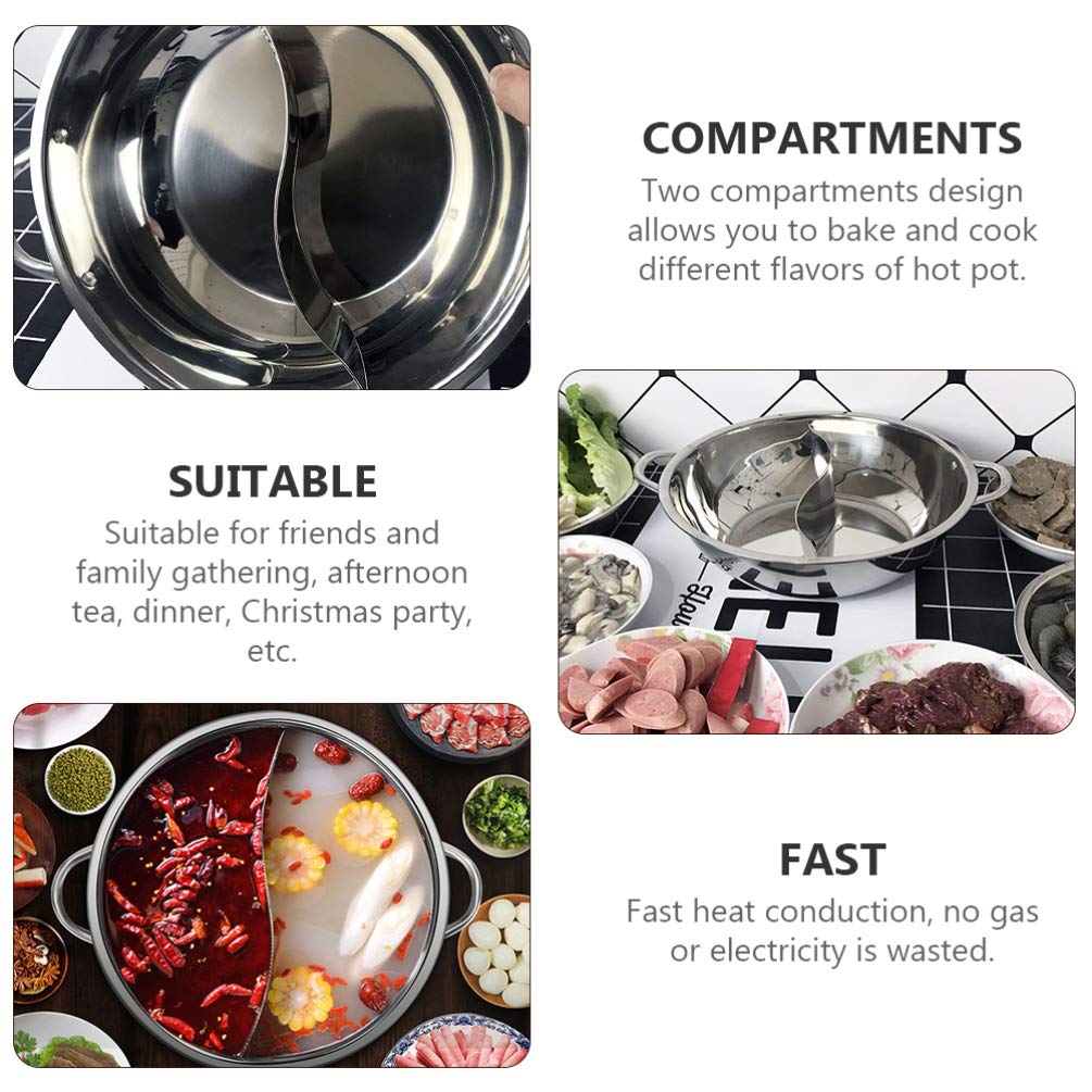 Premium Hemoton Dual Hot Pot - 1pc Stainless Steel Shabu Pot with Divider for Two Flavors - Induction & Gas Stove Compatible Cookware - Perfect for Family Dinners, Hot Pot Parties & Asian Cuisine Cooking
