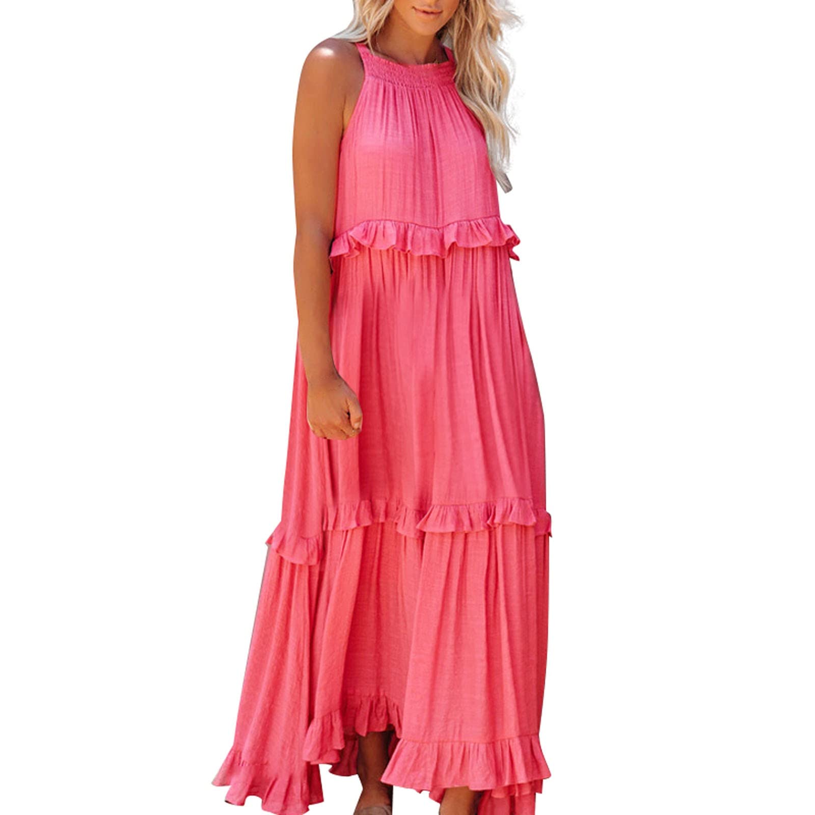 Women's Summer Casual V-Neck Sundress - Strappy Hide Belly Loose Beach Dress for Seaside Tourism & Outdoor Activities