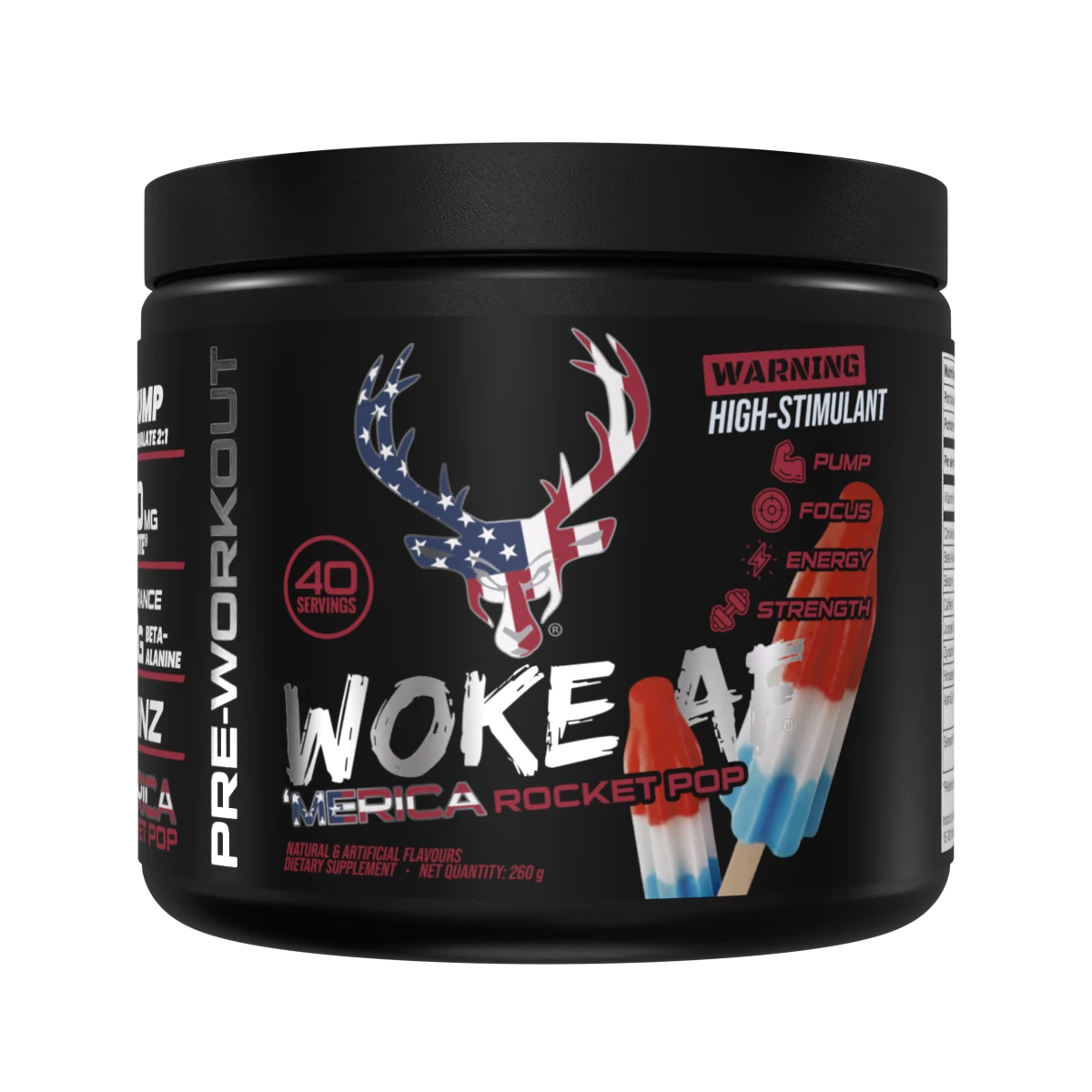 Bucked Up Woke AF 260g Pre-Workout Powder - Energy & Focus Booster for Gym, Fitness & Bodybuilding | Vegan & Keto Friendly Supplement