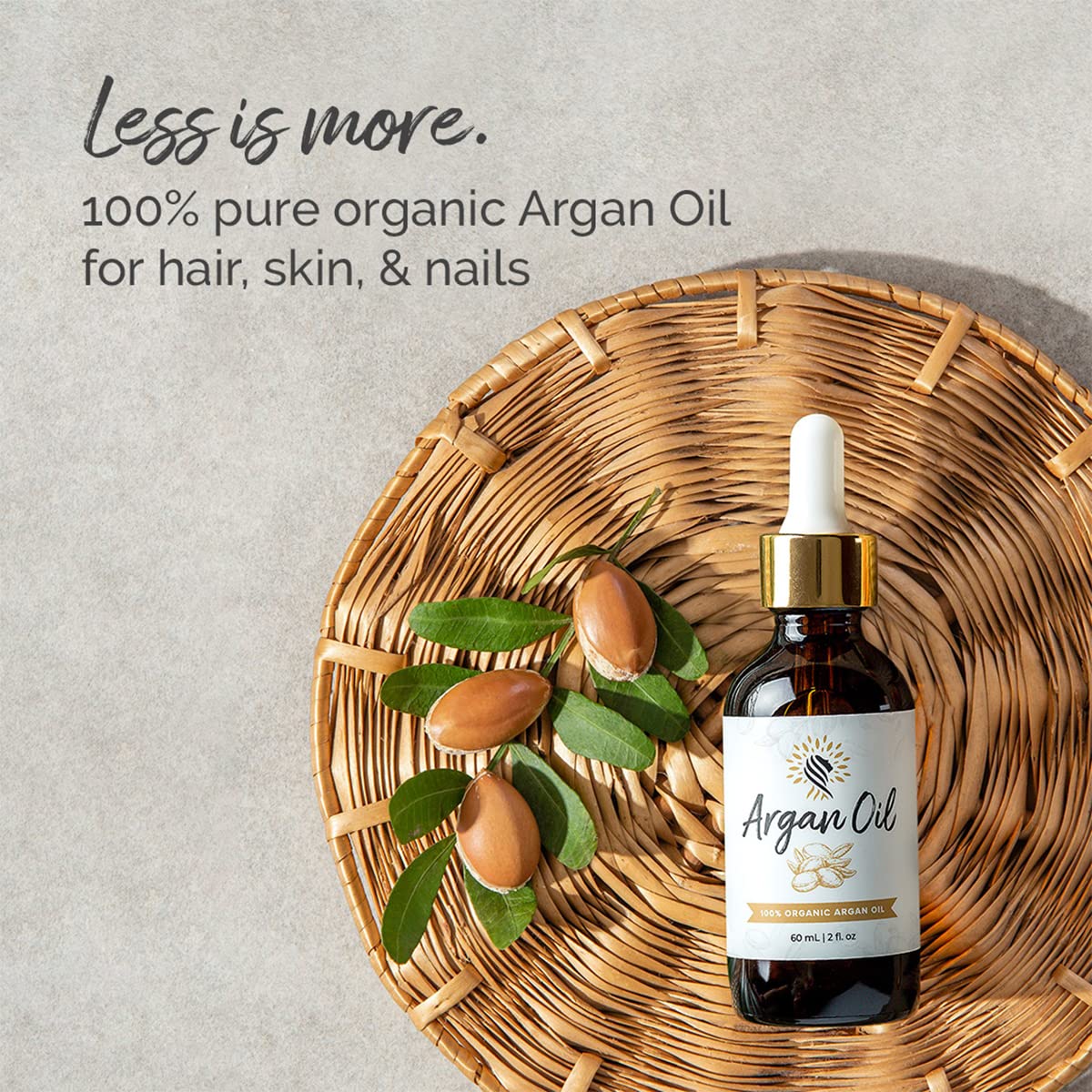 100% Pure Organic Moroccan Argan Oil for Hair, Skin & Beard Care - Cold Pressed Unscented Argan Oil - Natural Moisturizer for Dry Hair, Face, Nails & Cuticles - 2 Fl Oz - Perfect for Daily Hydration & Beauty Routine