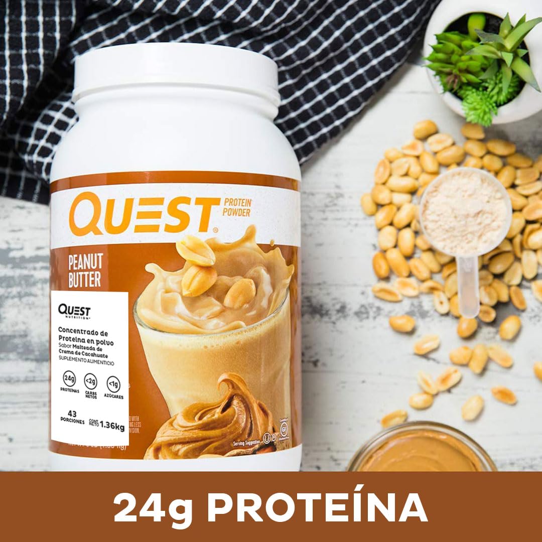 Quest Nutrition Peanut Butter Protein Powder - 23g Protein, 1g Sugar, Low Carb, Gluten Free, 3lb (43 Servings) | Post-Workout Recovery & Healthy Meal Replacement for Athletes & Fitness Enthusiasts