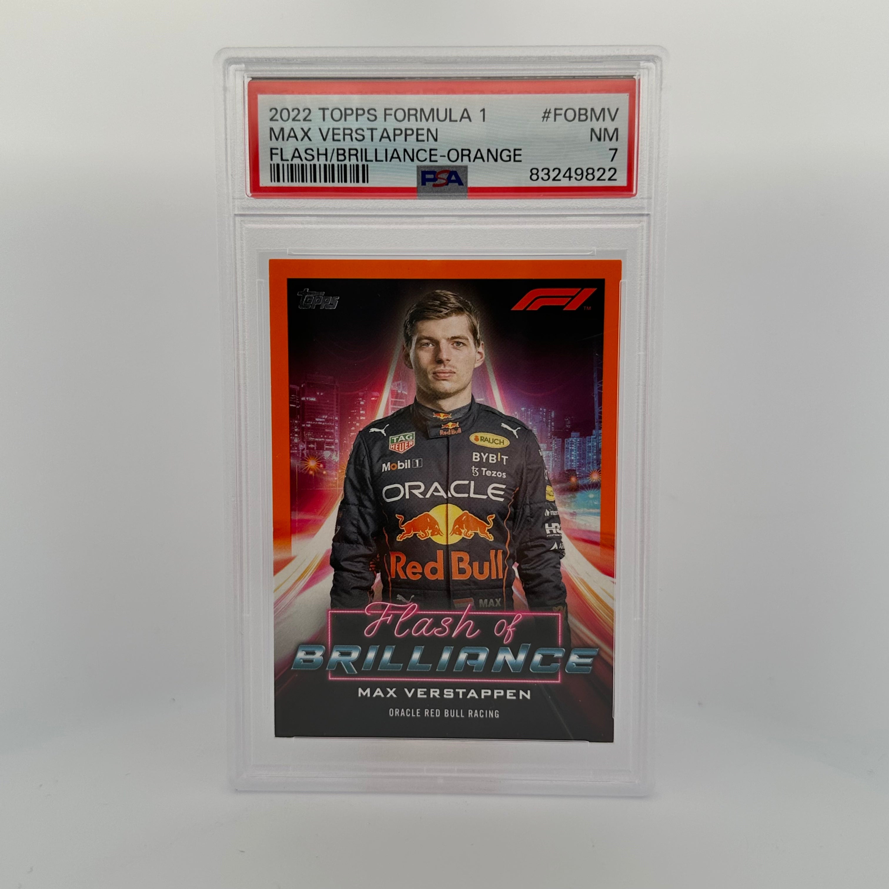 PSA 7 Graded 21/25 Max Verstappen #FOBMV Flash Of Brilliance Orange - Rare F1 Racing Card for Collectors & Fans, Perfect for Display & Investment