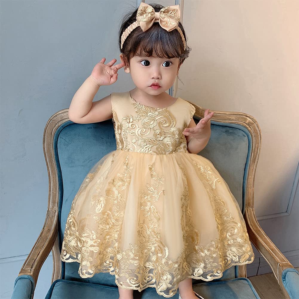 ODASDO Baby Girls Pageant Dress - Toddler Formal Party Gown with Lace & Bowknot Back Headband - Perfect for Birthday Celebrations, Pageants & Special Occasions