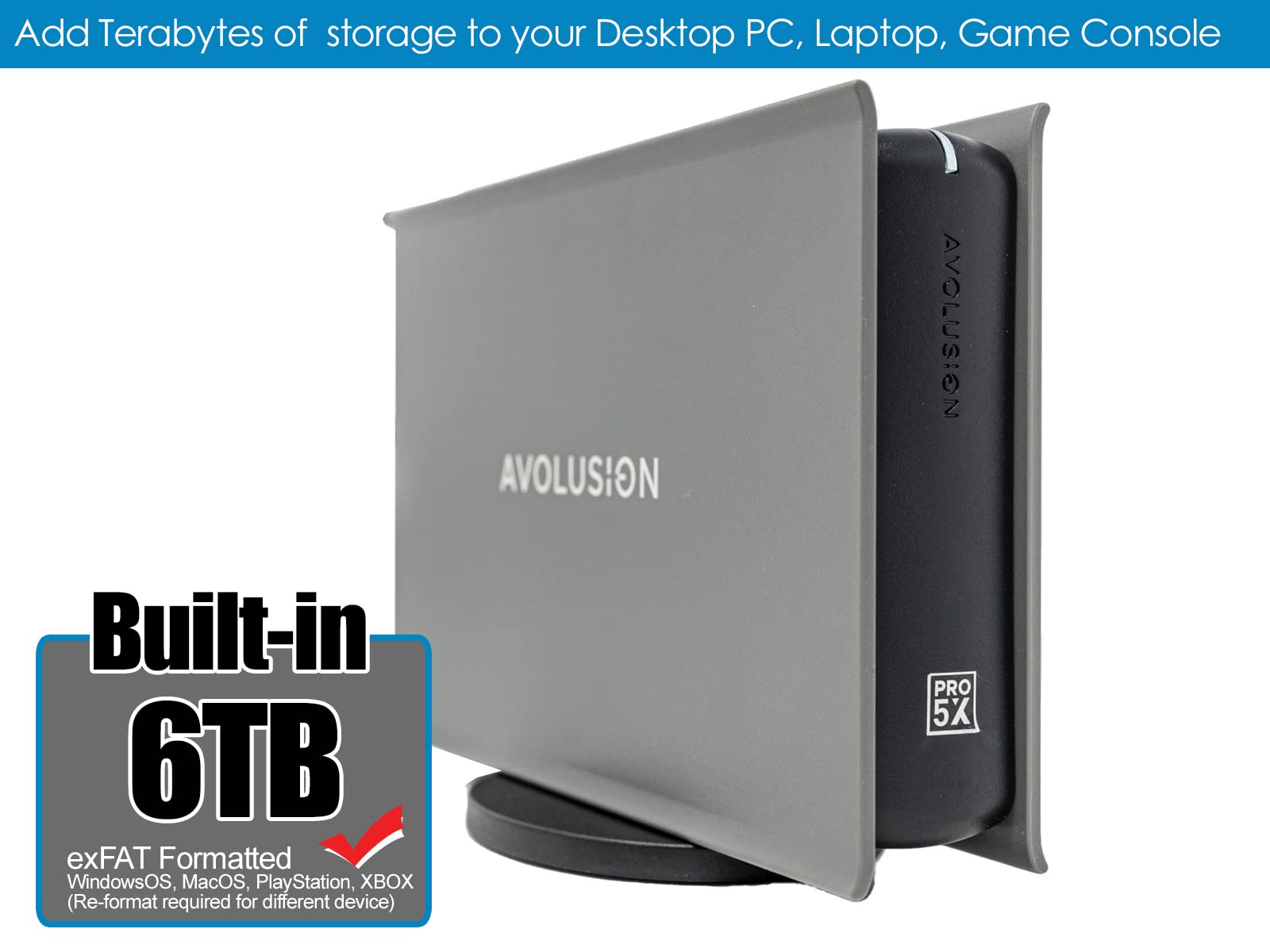 Avolusion PRO-5X 6TB USB 3.0 External Hard Drive for PC, Mac, PS4, PS5, Xbox One & Xbox Series X|S - Portable HDD Storage with 2 Year Warranty (Renewed) - Perfect for Gaming, Backup & Media Storage