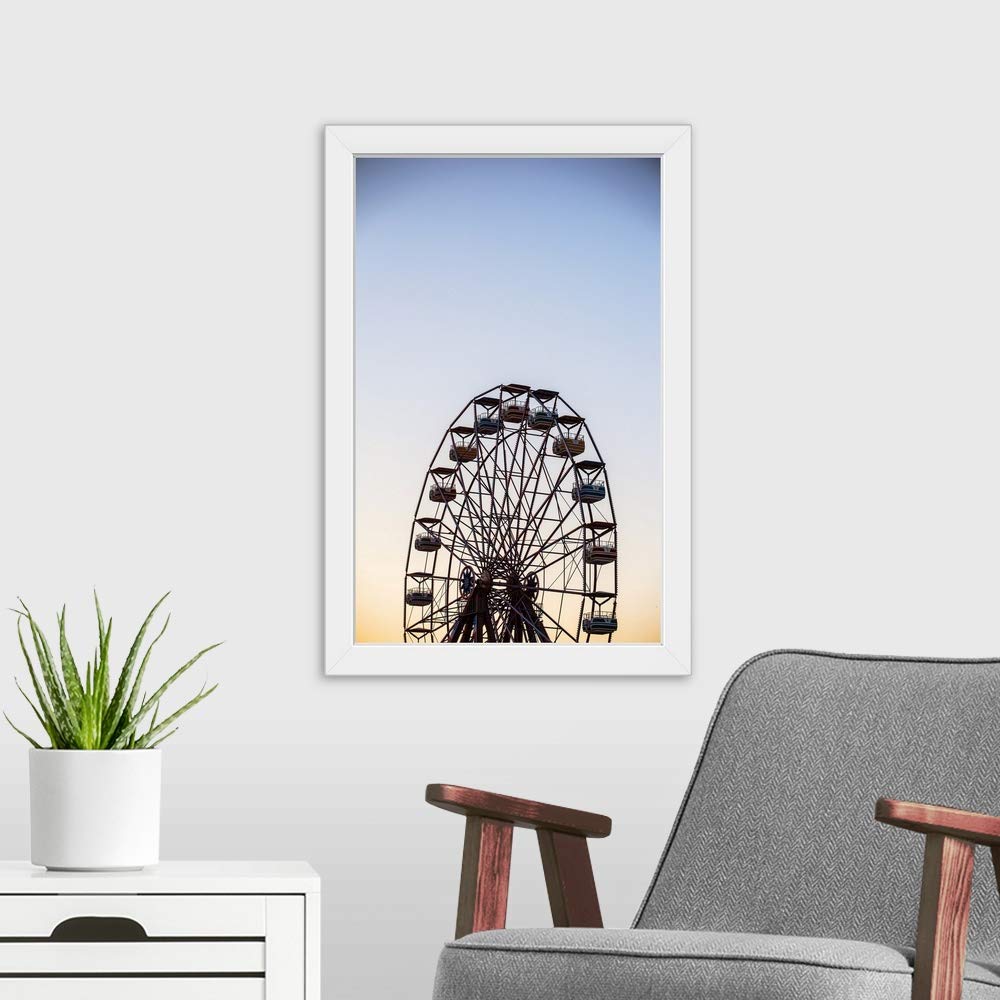 Virginia Beach Ferris Wheel White Framed Art Print - Coastal Wall Decor for Living Room, Bedroom & Office - Virginia Seascape Artwork for Beach House & Vacation Home Decor