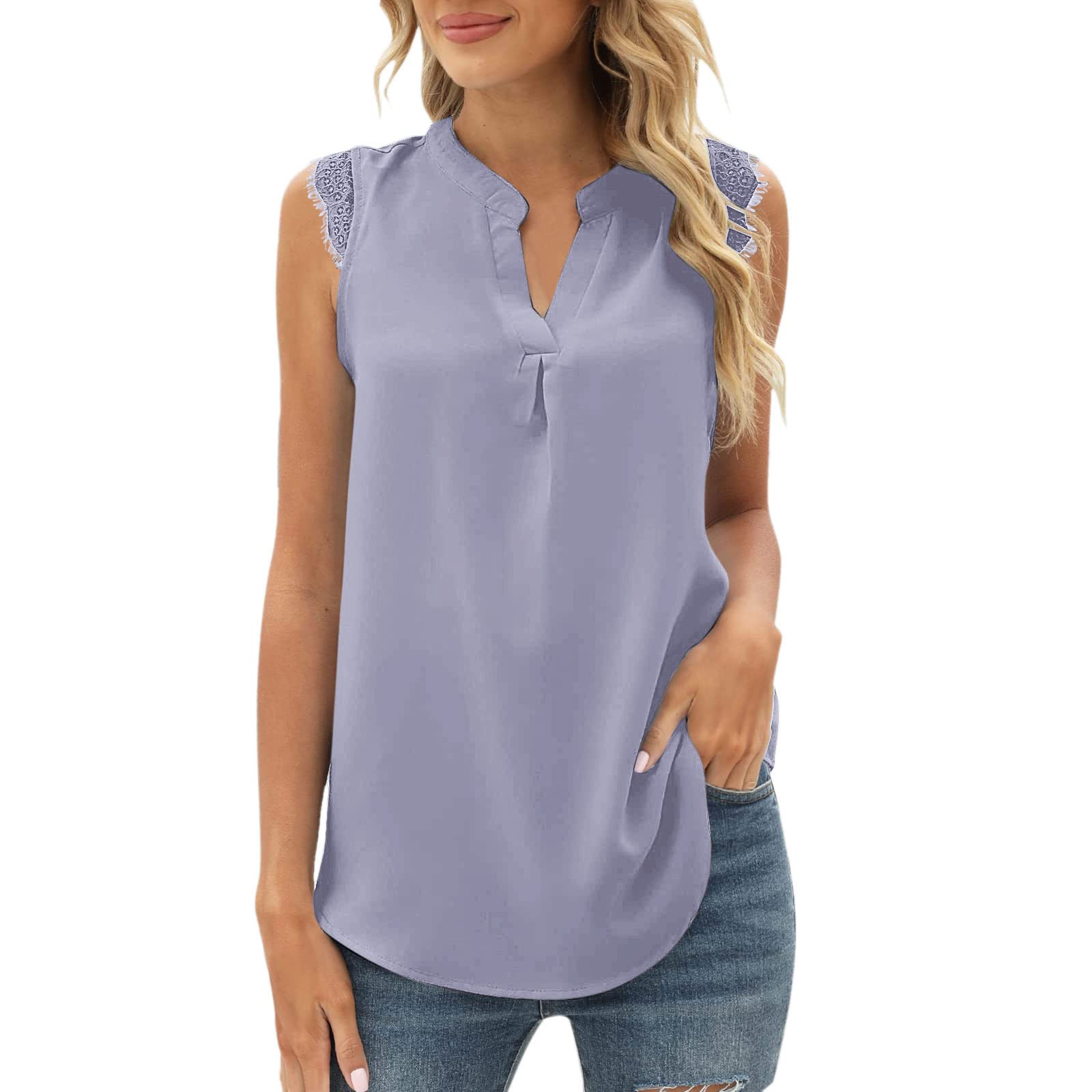 Women's V-Neck Printed Tank Tops - Lace Trim Sleeveless Cami Shirts for Summer | Casual Tunic Blouse & Beachwear | Perfect for Vacation, Date Night & Outdoor Activities