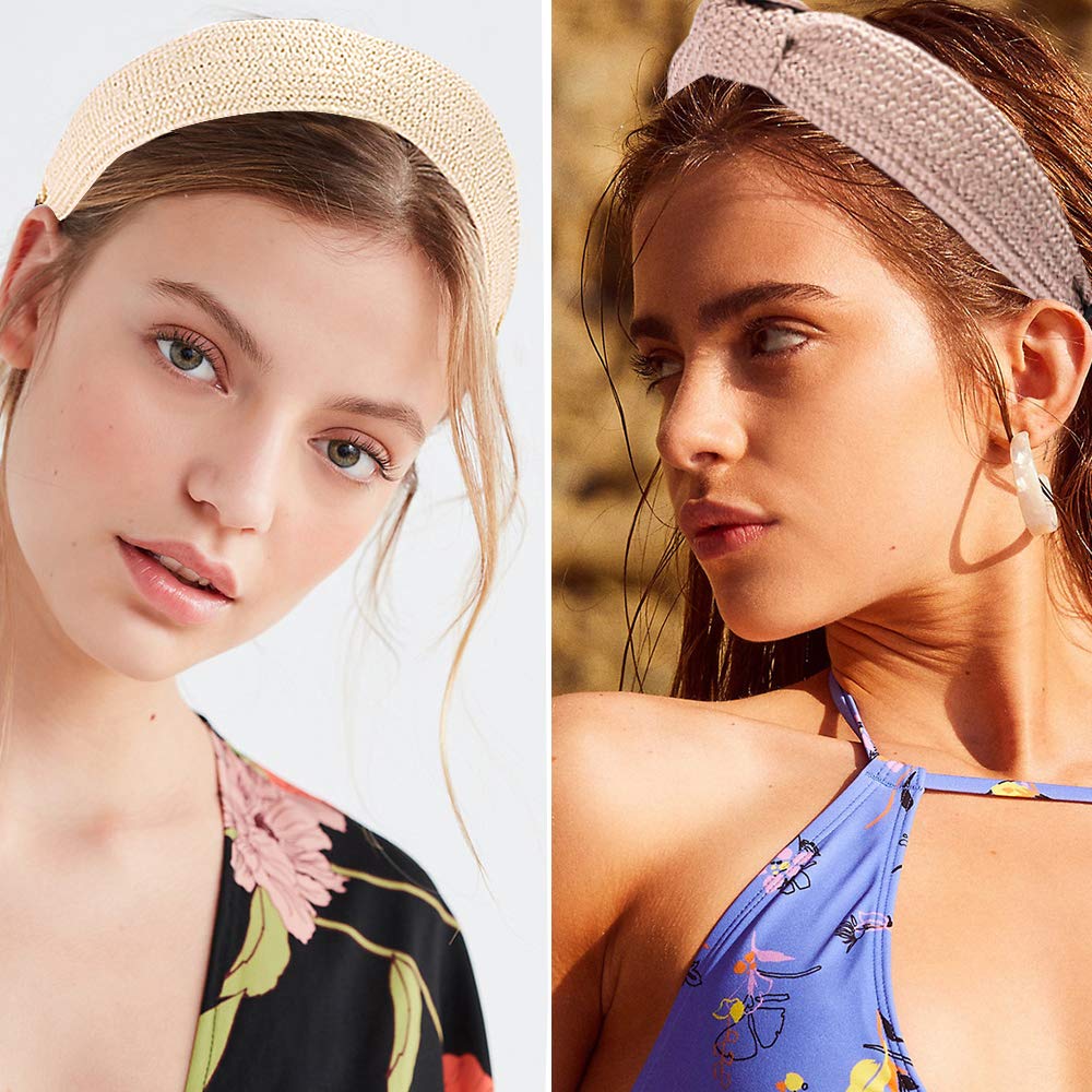 Women's Knotted Straw Headbands - Wide Thick Turban Hair Bands for Girls & Women | Perfect for Beach Holidays, Washing Face, Makeup & Summer Outfits