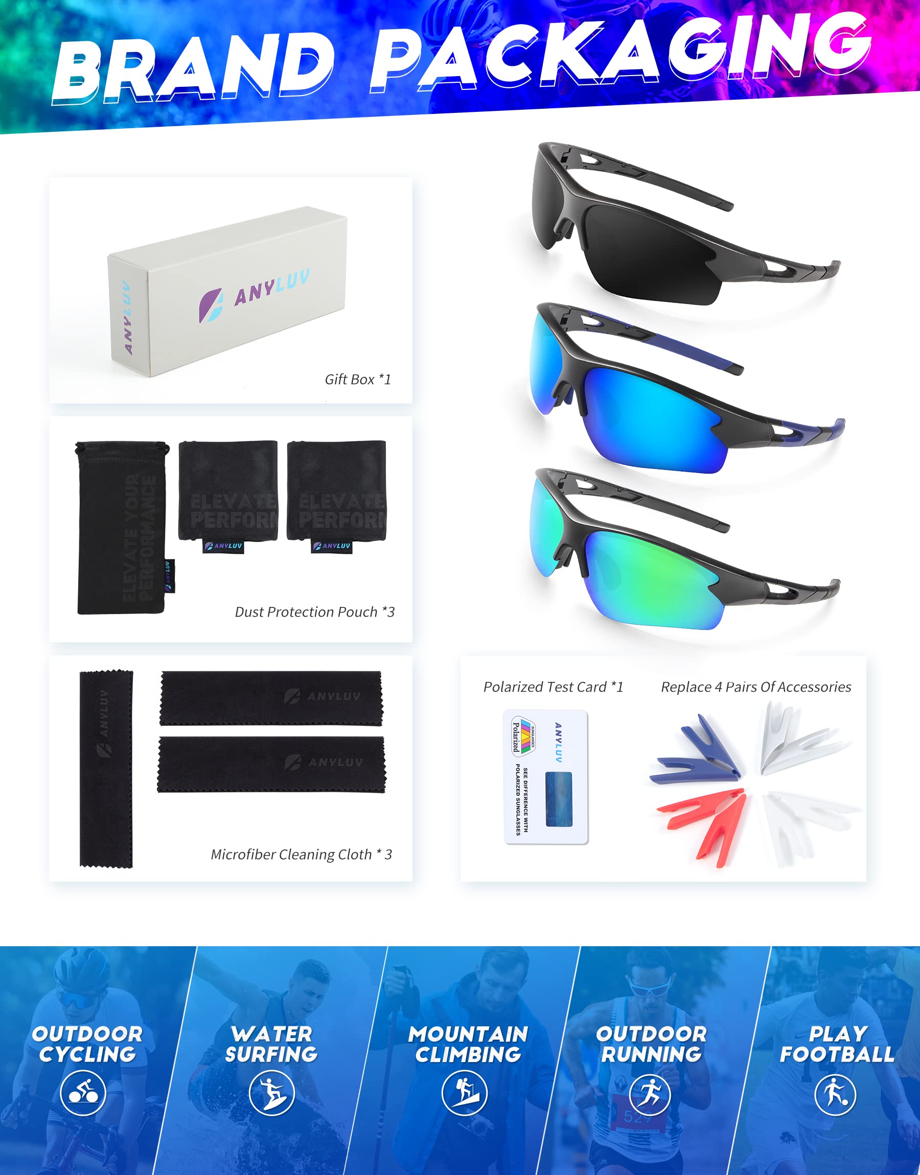 ANYLUV Polarized Sports Sunglasses for Men & Women - UV400 Protection Cycling Glasses for Outdoor Activities, Baseball, Running & Hiking - Perfect for Sunny Days & Active Lifestyles