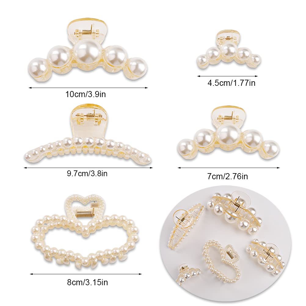 5Pcs Pearl Hair Clips for Women - Non-Slip Strong Plastic Hair Claw Clips for Thick & Fine Hair - Elegant Hair Accessories for Parties, Weddings & Daily Use